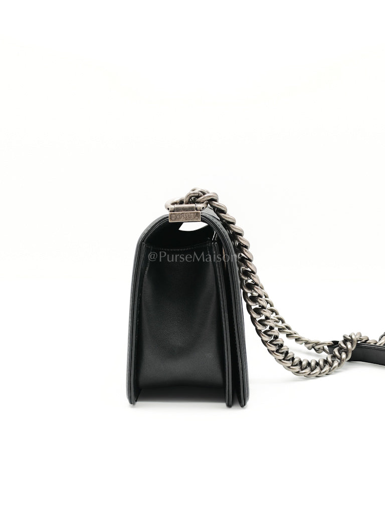 Boy Old Medium in Black Lambskin Ruthenium Hardware (Series 25) | Purse Maison Luxury Bags Shop