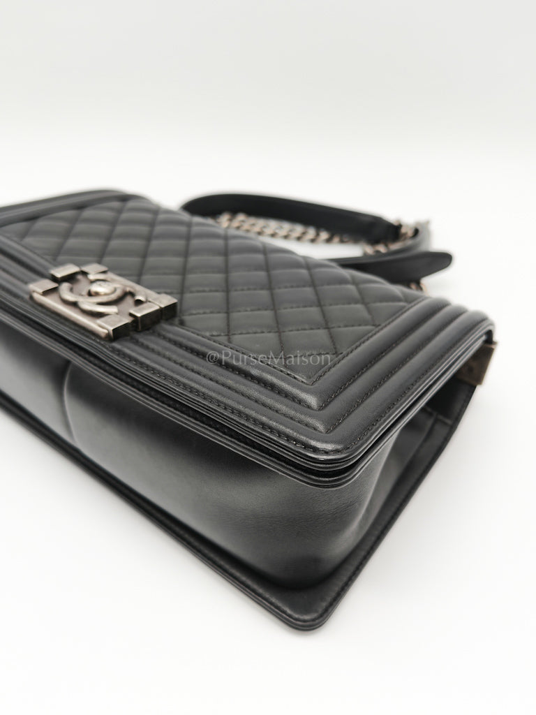 Boy Old Medium in Black Lambskin Ruthenium Hardware (Series 25) | Purse Maison Luxury Bags Shop