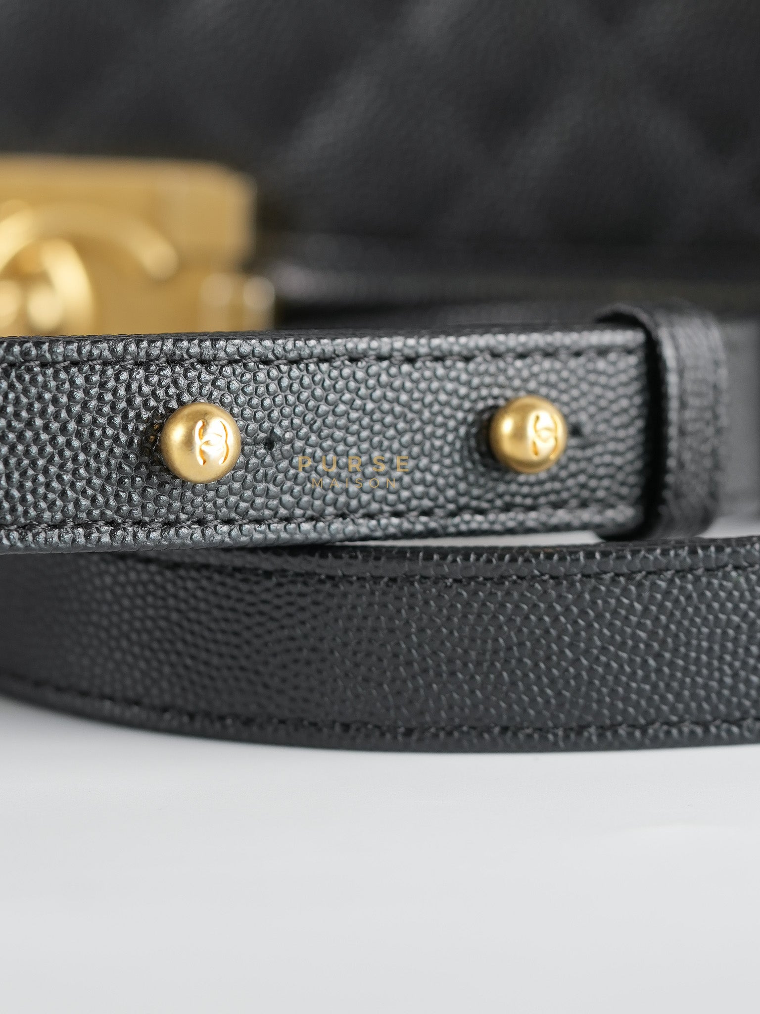 Boy Old Medium in Black Quilted Caviar Leather & Aged Gold Hardware Series 29 | Purse Maison Luxury Bags Shop