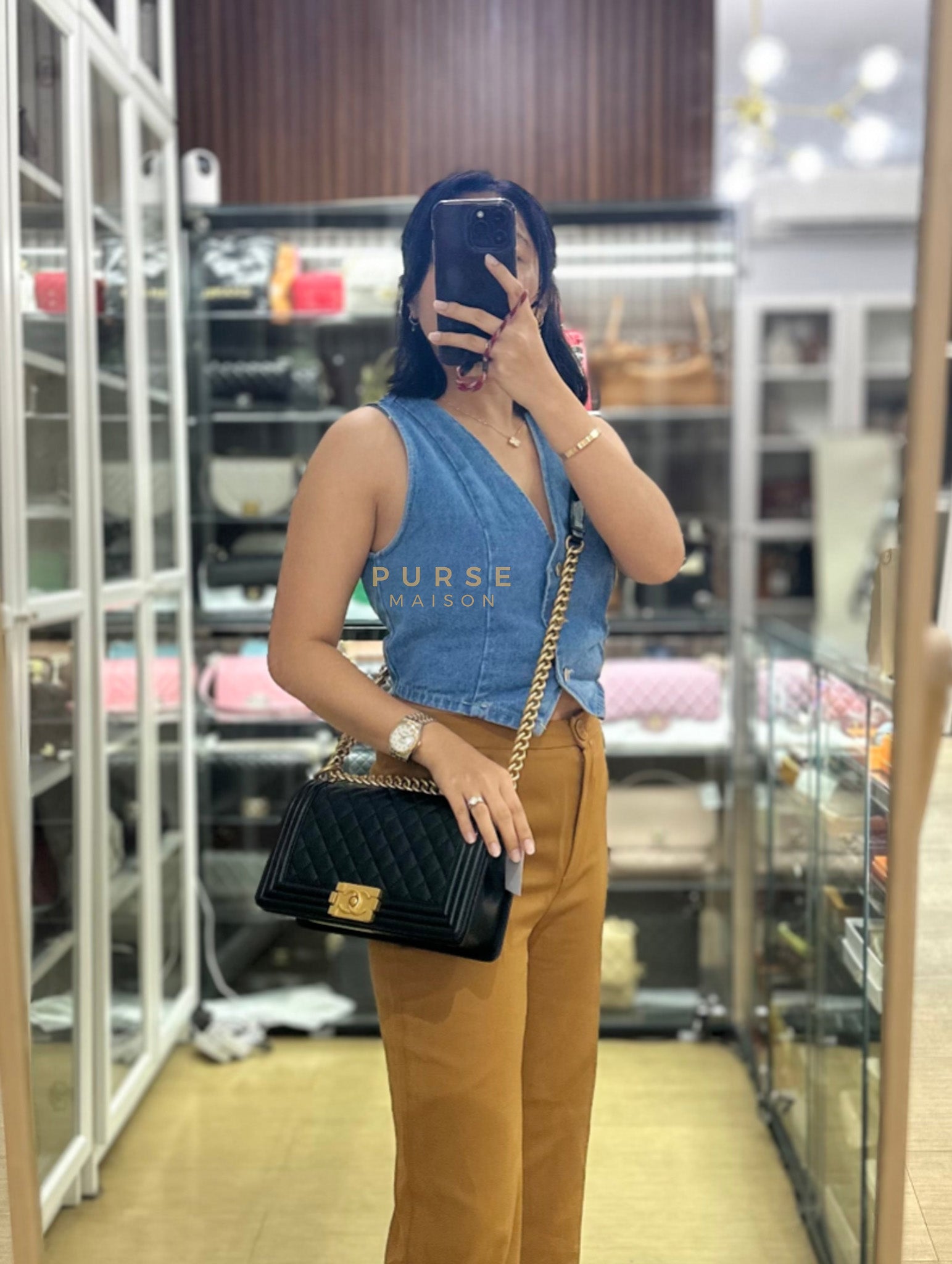 Boy Old Medium in Black Quilted Caviar Leather & Aged Gold Hardware Series 29 | Purse Maison Luxury Bags Shop