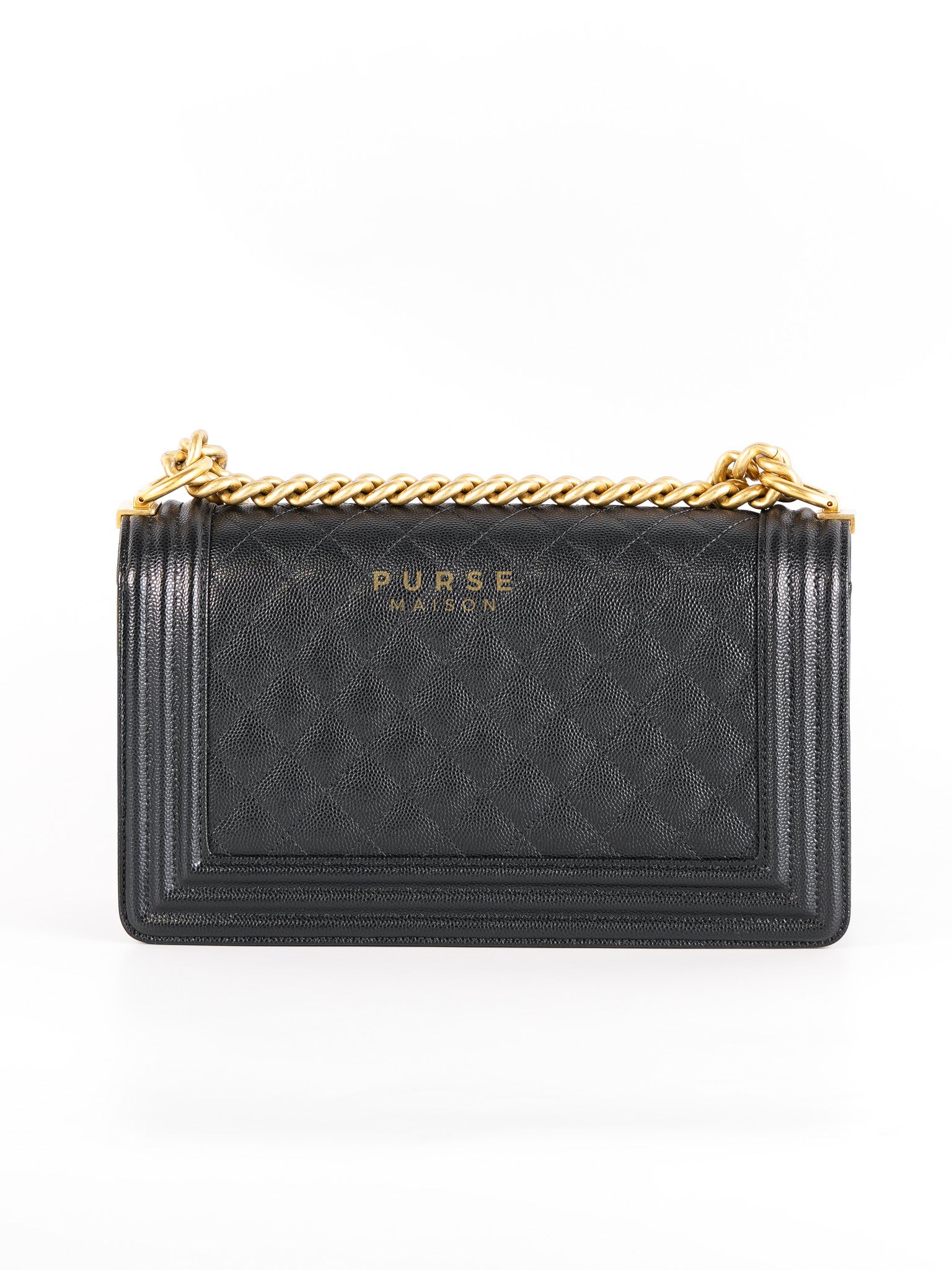 Boy Old Medium in Black Quilted Caviar Leather & Aged Gold Hardware Series 29 | Purse Maison Luxury Bags Shop
