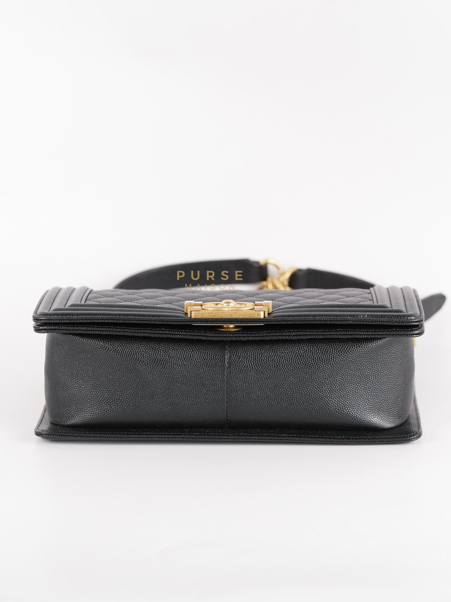 Boy Old Medium in Black Quilted Caviar Leather & Aged Gold Hardware Series 29 | Purse Maison Luxury Bags Shop