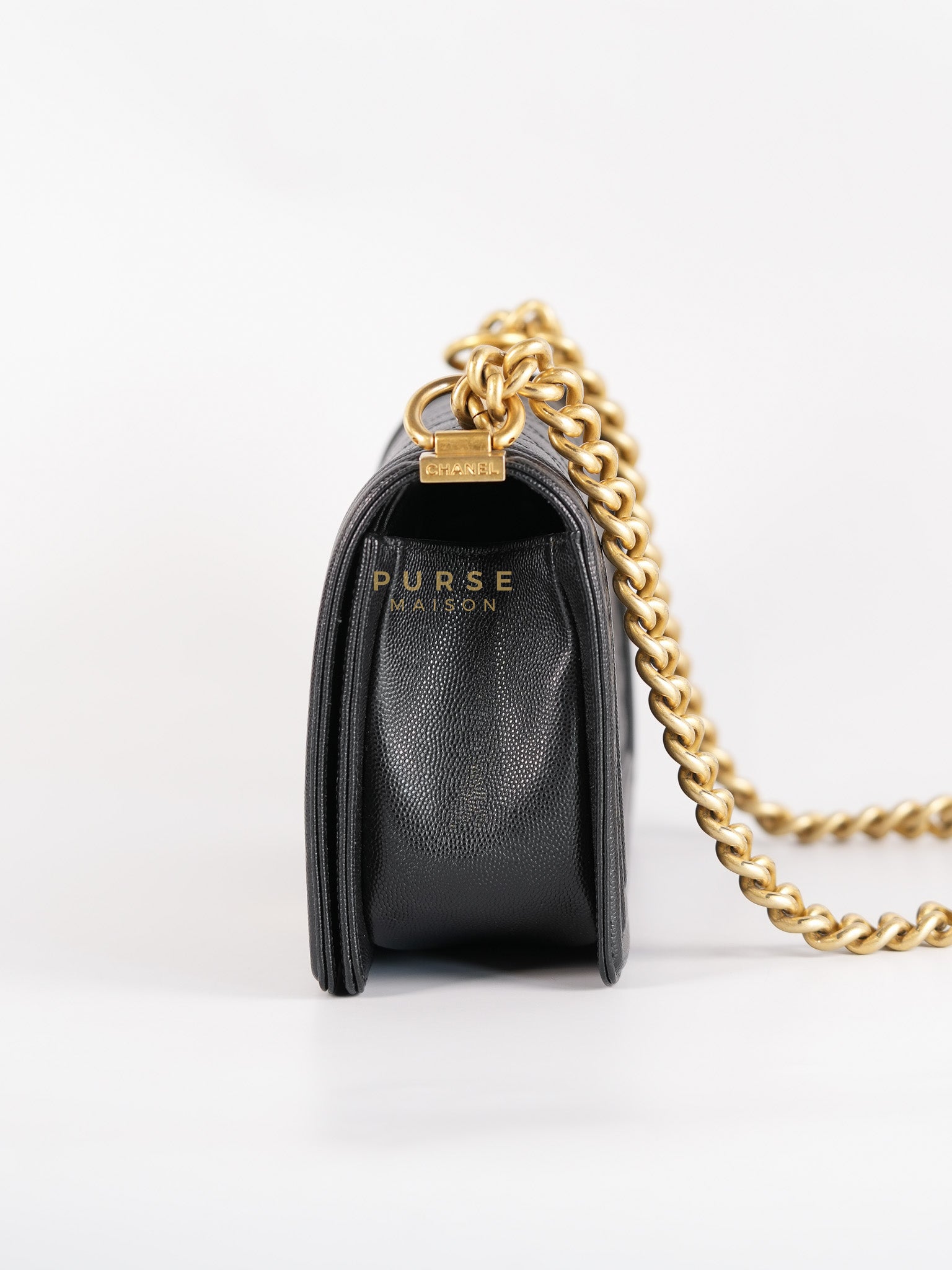 Boy Old Medium in Black Quilted Caviar Leather & Aged Gold Hardware Series 29 | Purse Maison Luxury Bags Shop