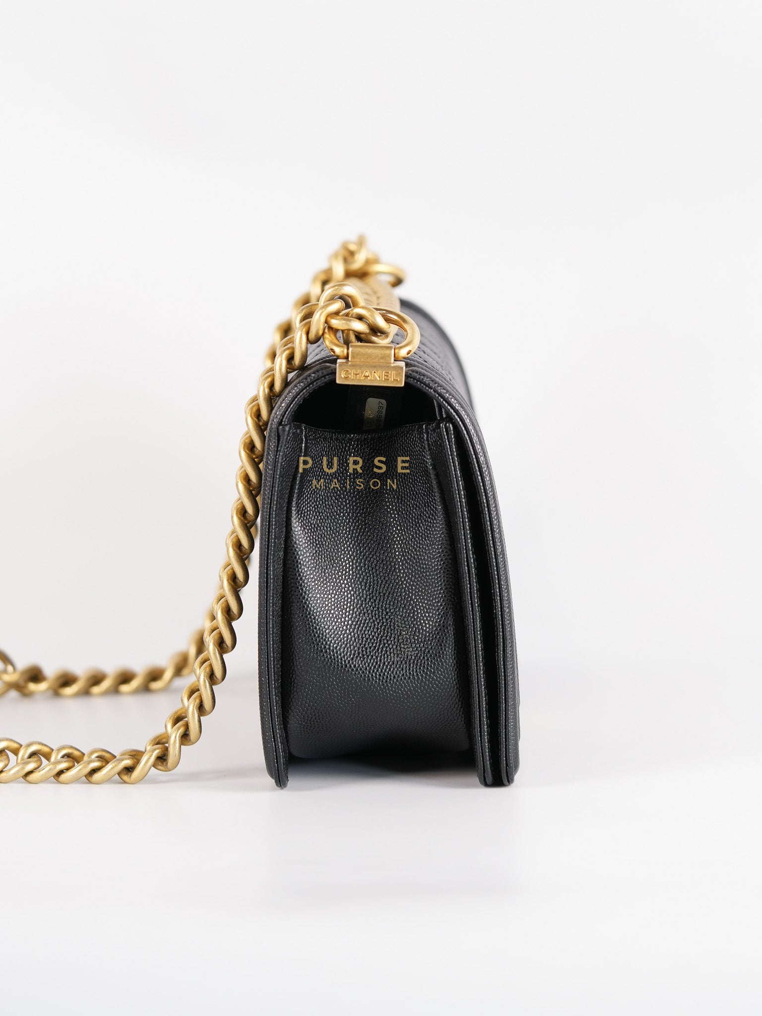 Boy Old Medium in Black Quilted Caviar Leather & Aged Gold Hardware Series 29 | Purse Maison Luxury Bags Shop