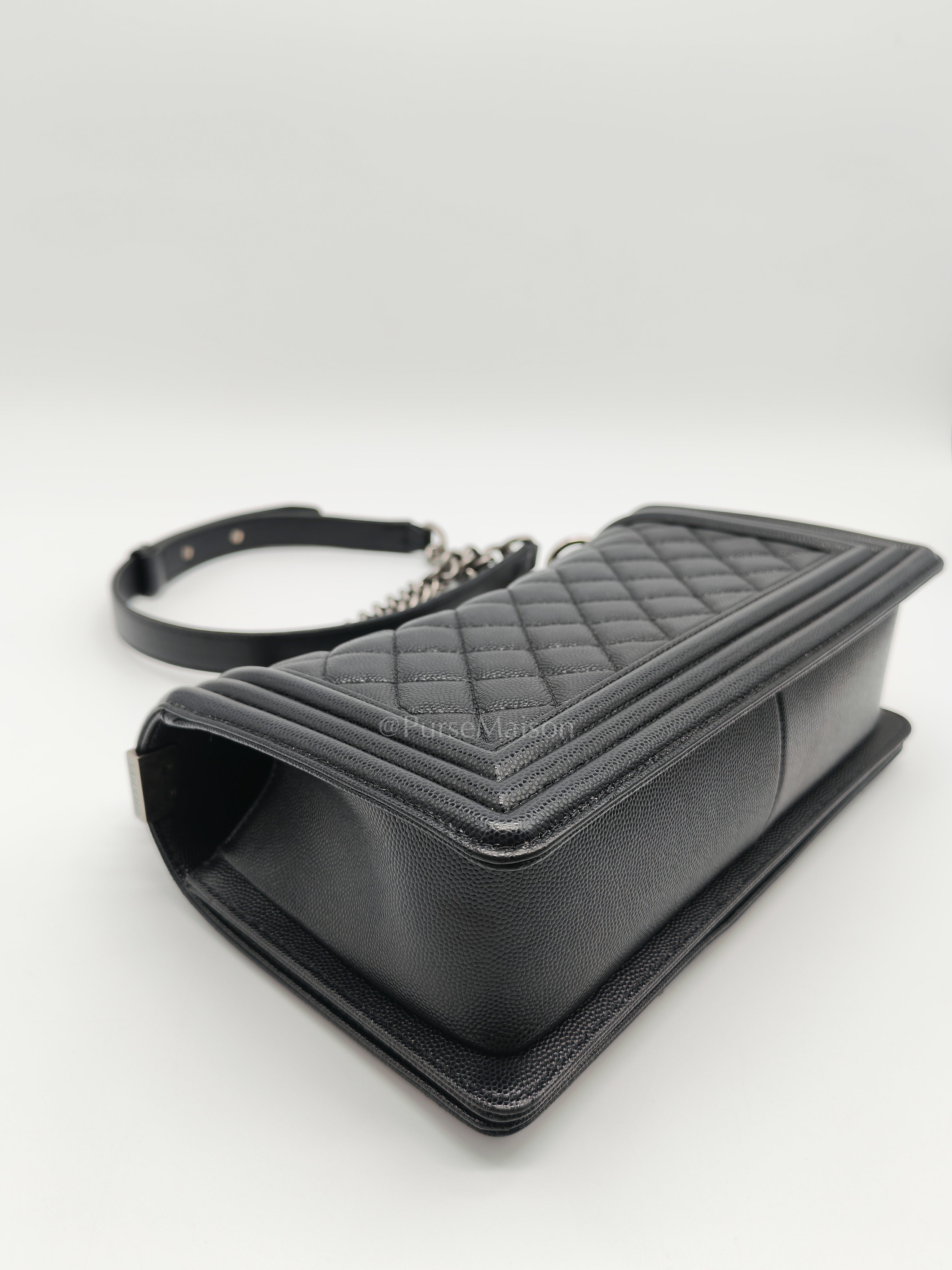 Boy Old Medium in Black Quilted Caviar Leather and Ruthenium Hardware (Microchip) | Purse Maison Luxury Bags Shop