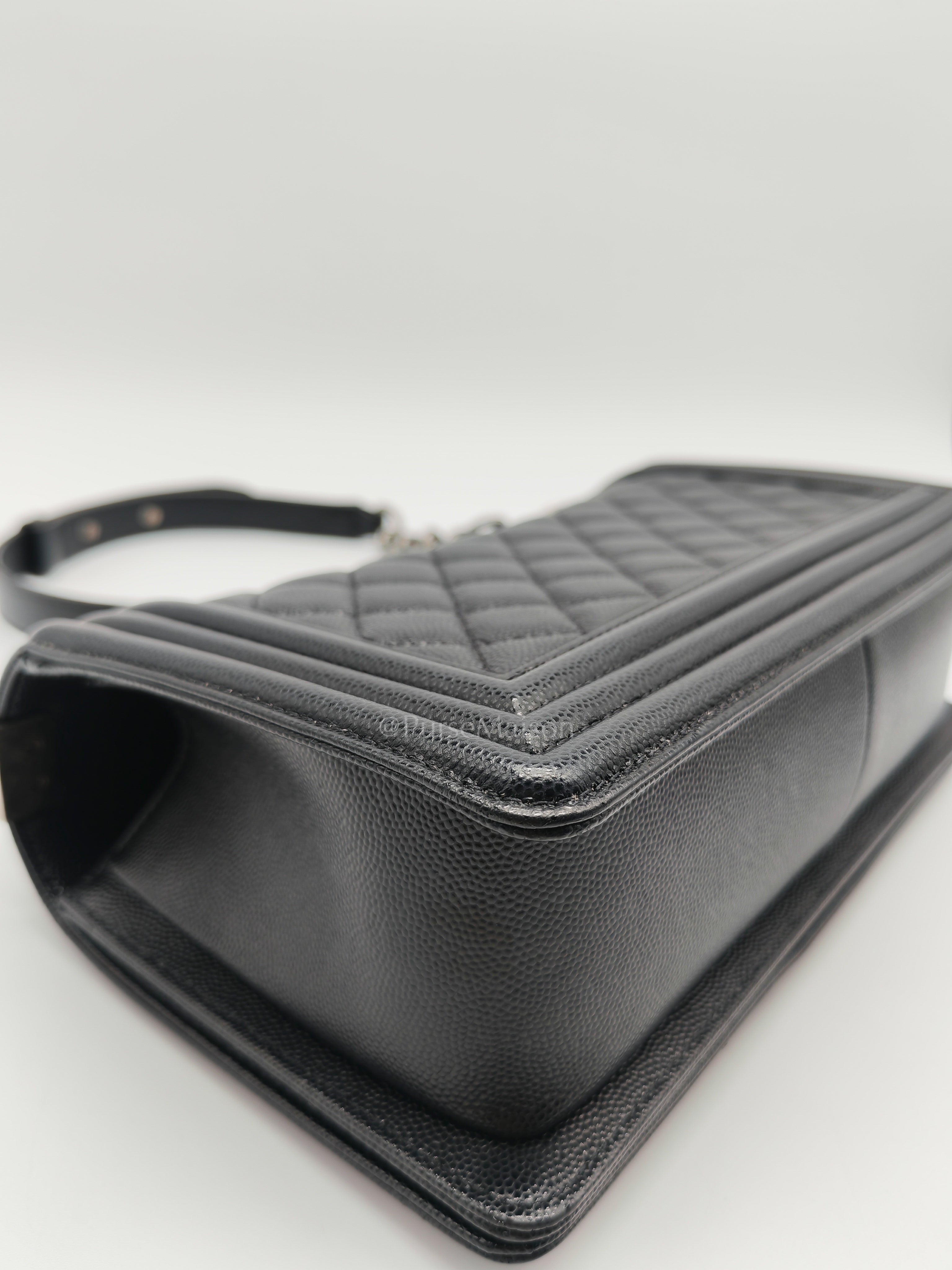 Boy Old Medium in Black Quilted Caviar Leather and Ruthenium Hardware (Microchip) | Purse Maison Luxury Bags Shop