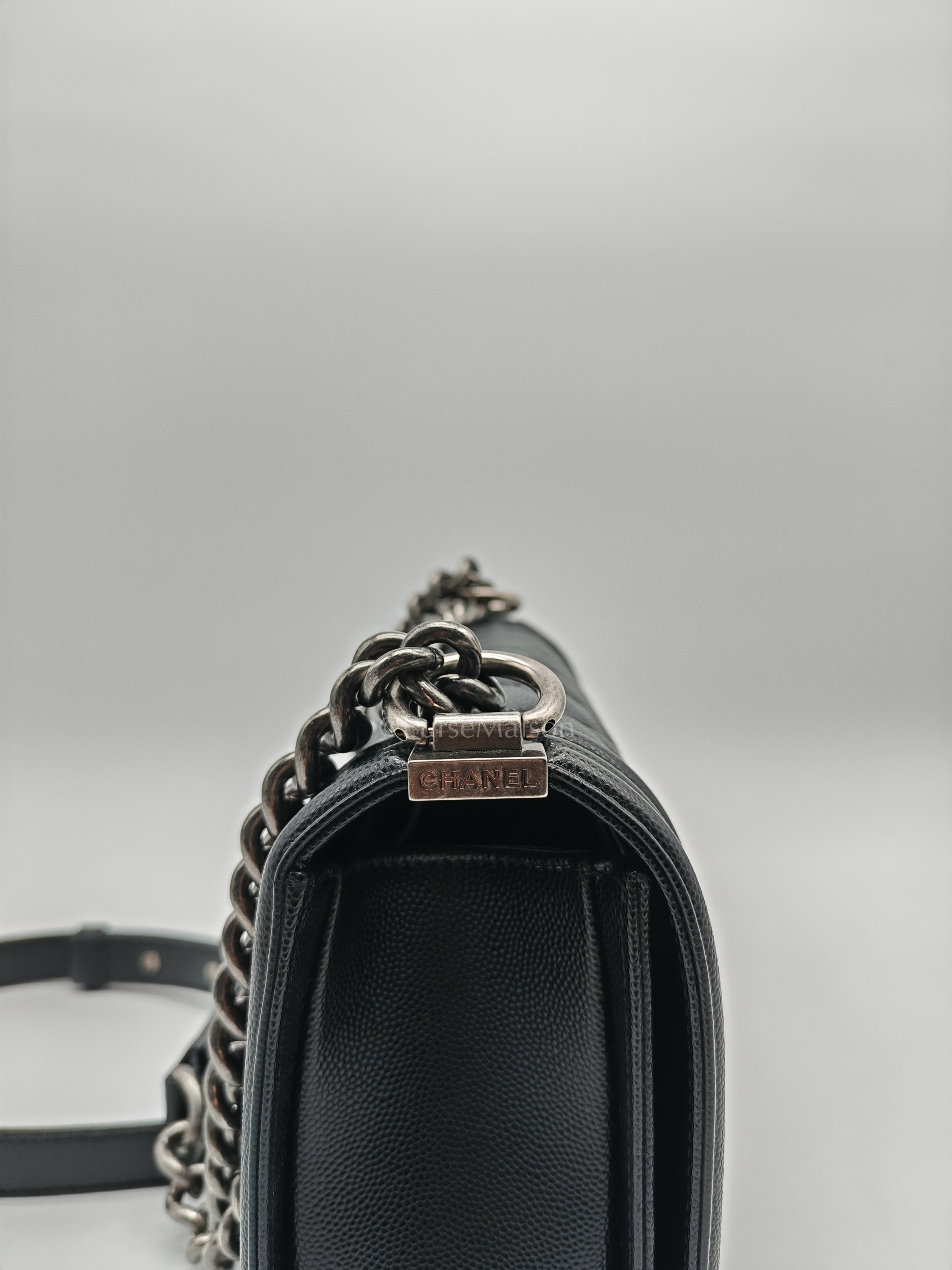 Boy Old Medium in Black Quilted Caviar Leather and Ruthenium Hardware (Microchip) | Purse Maison Luxury Bags Shop