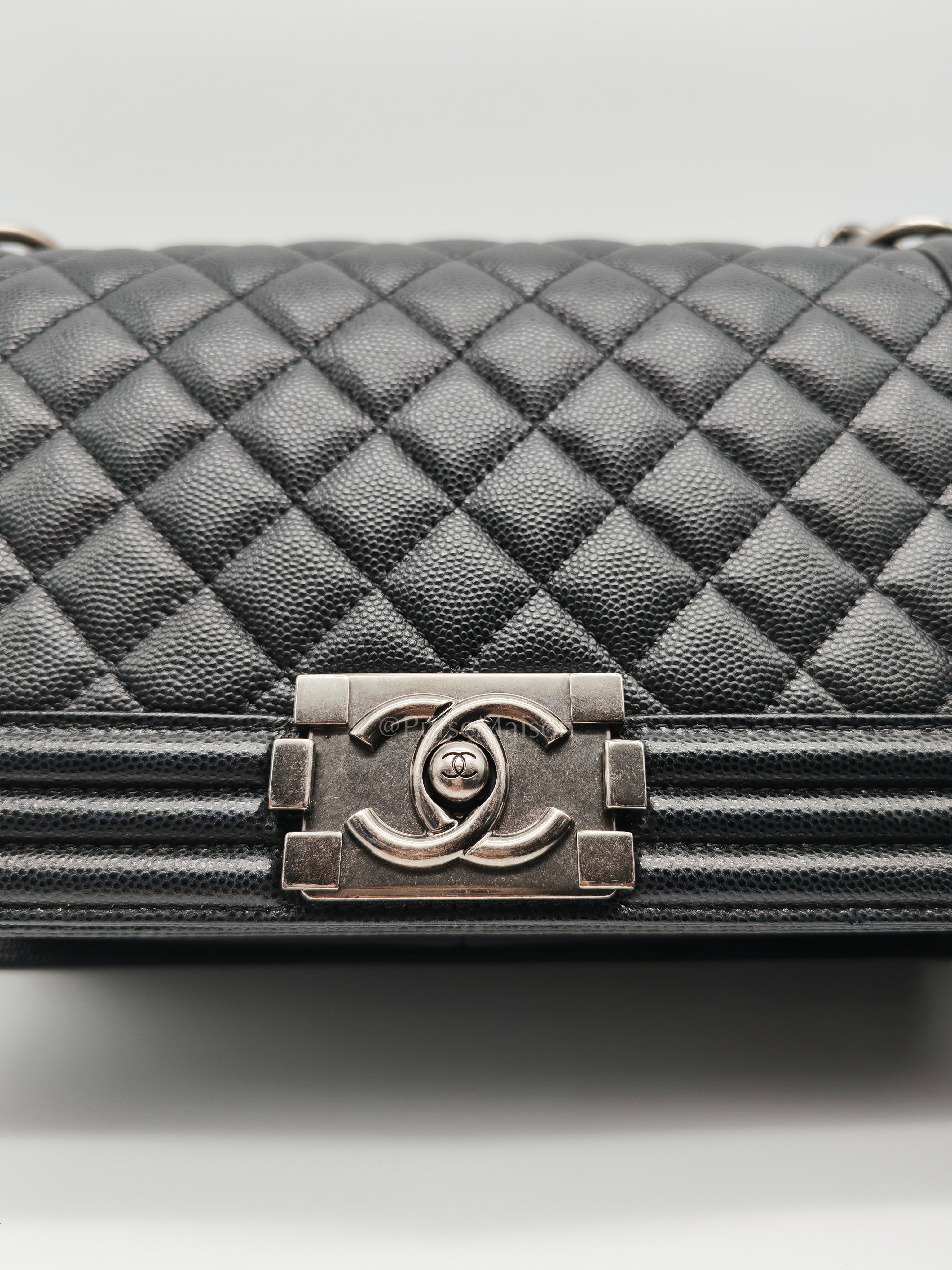 Boy Old Medium in Black Quilted Caviar Leather and Ruthenium Hardware (Microchip) | Purse Maison Luxury Bags Shop