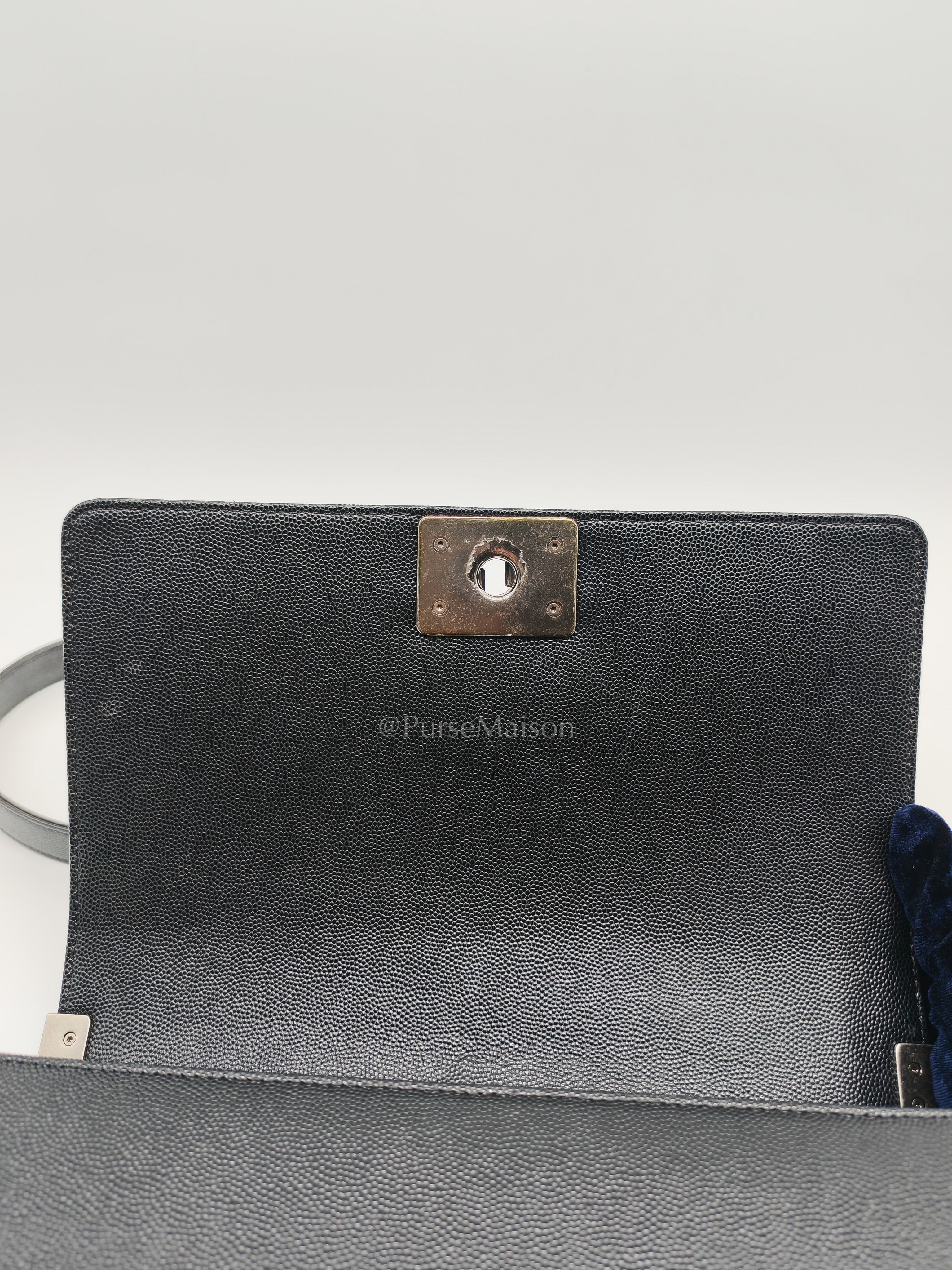 Boy Old Medium in Black Quilted Caviar Leather and Ruthenium Hardware (Microchip) | Purse Maison Luxury Bags Shop