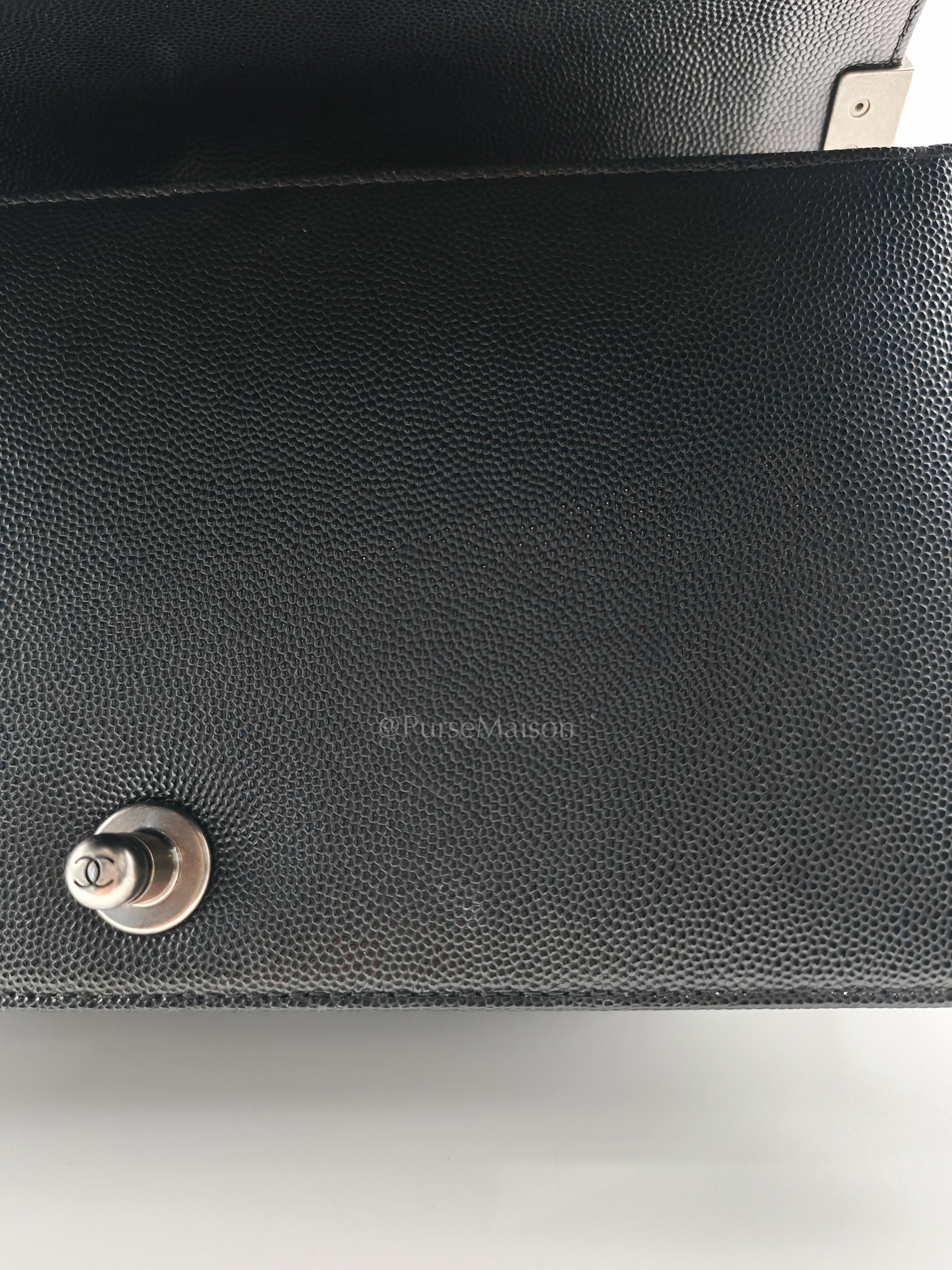 Boy Old Medium in Black Quilted Caviar Leather and Ruthenium Hardware (Microchip) | Purse Maison Luxury Bags Shop