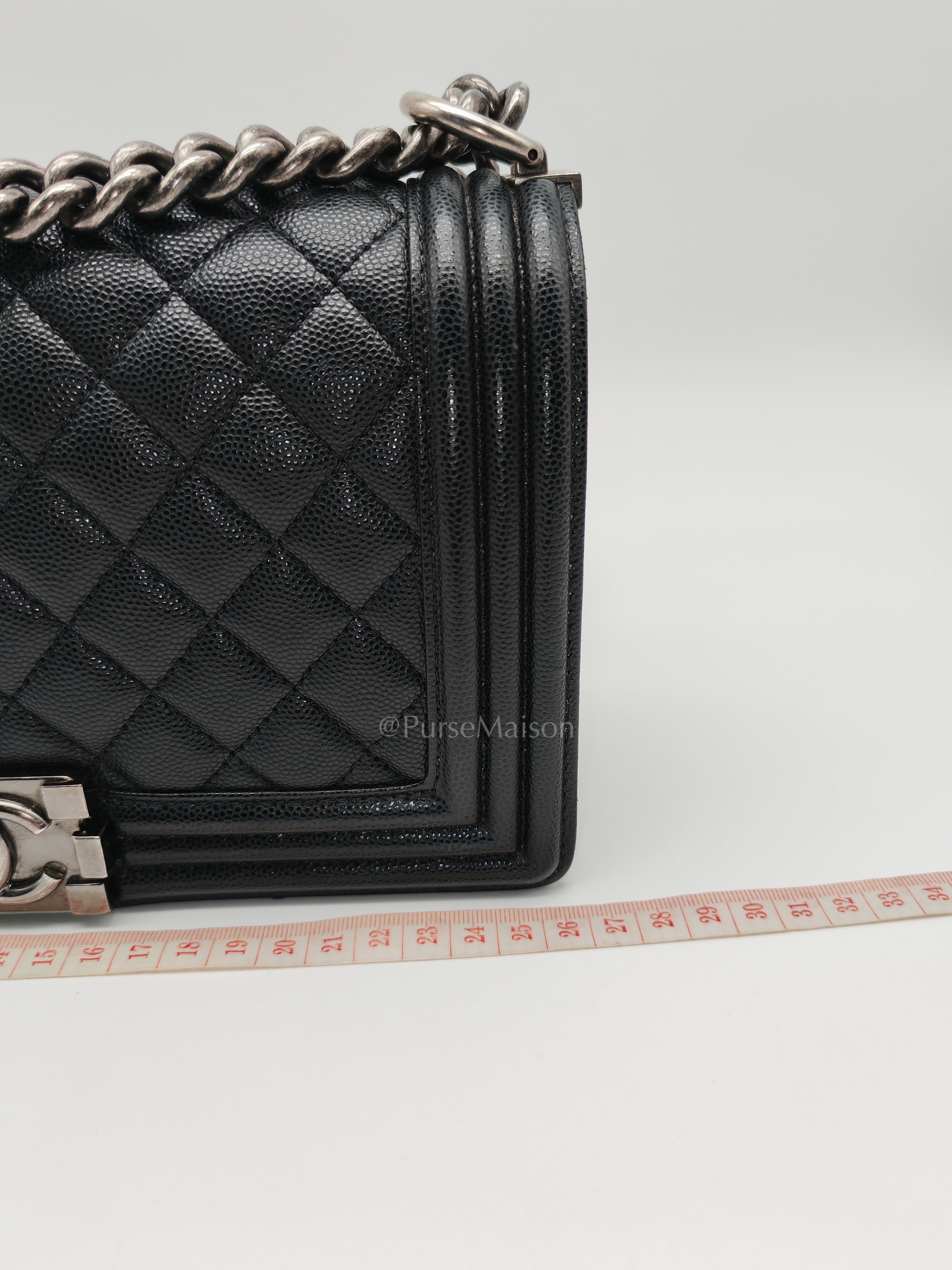 Boy Old Medium in Black Quilted Caviar Leather and Ruthenium Hardware (Microchip) | Purse Maison Luxury Bags Shop