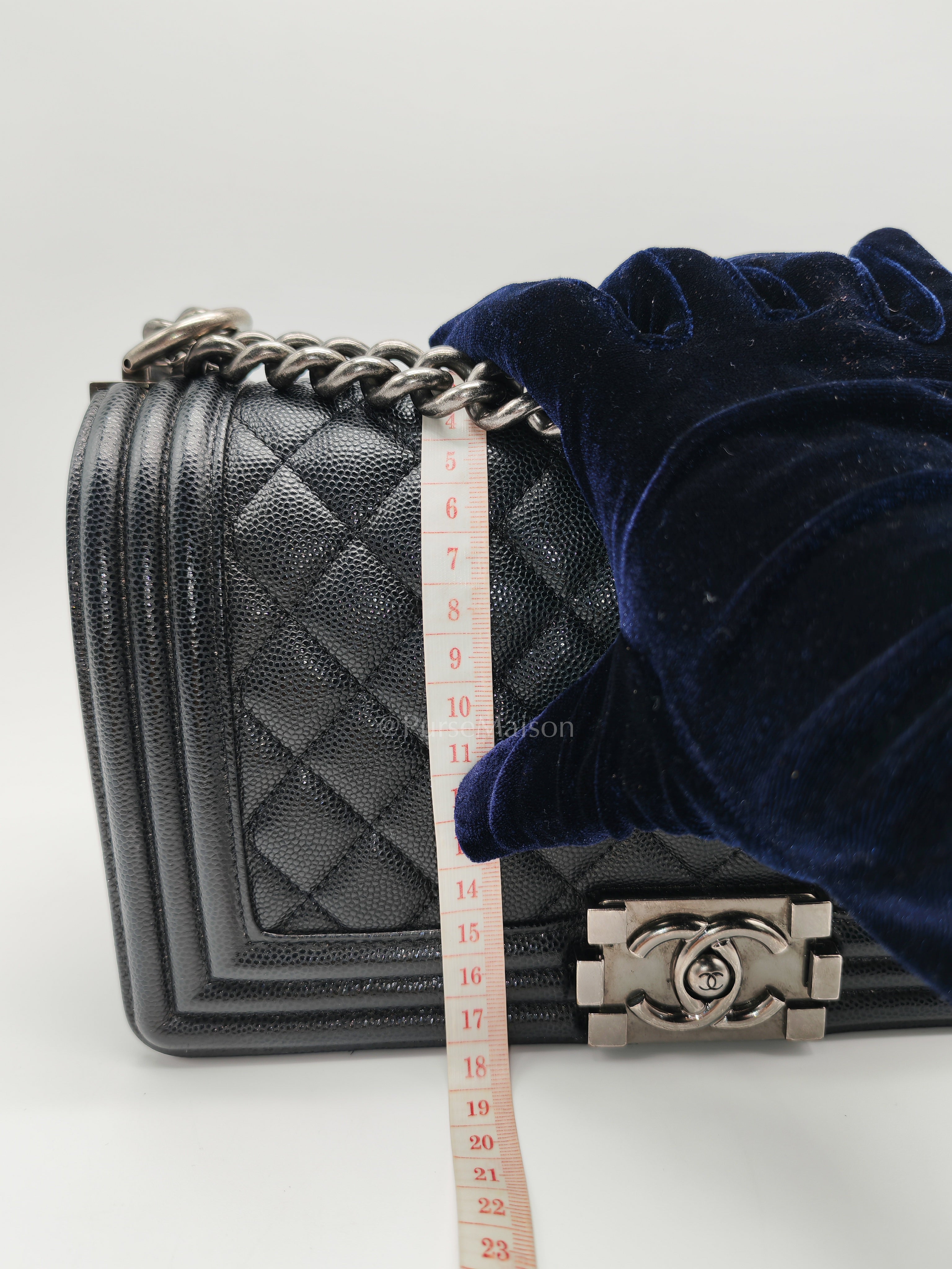Boy Old Medium in Black Quilted Caviar Leather and Ruthenium Hardware (Microchip) | Purse Maison Luxury Bags Shop