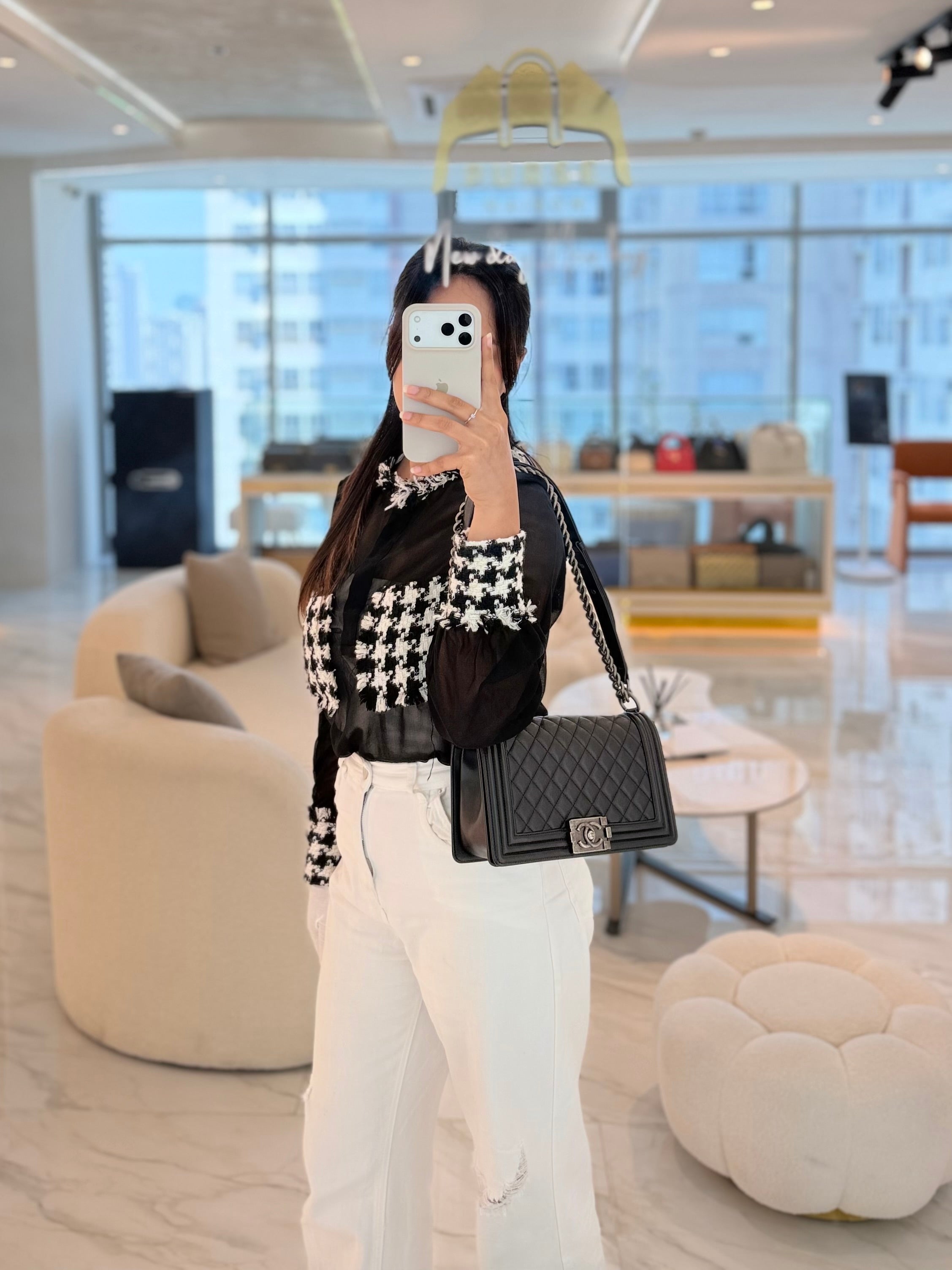 Boy Old Medium Black in Caviar Leather and Ruthenium Hardware Series 28 | Purse Maison Luxury Bags Shop
