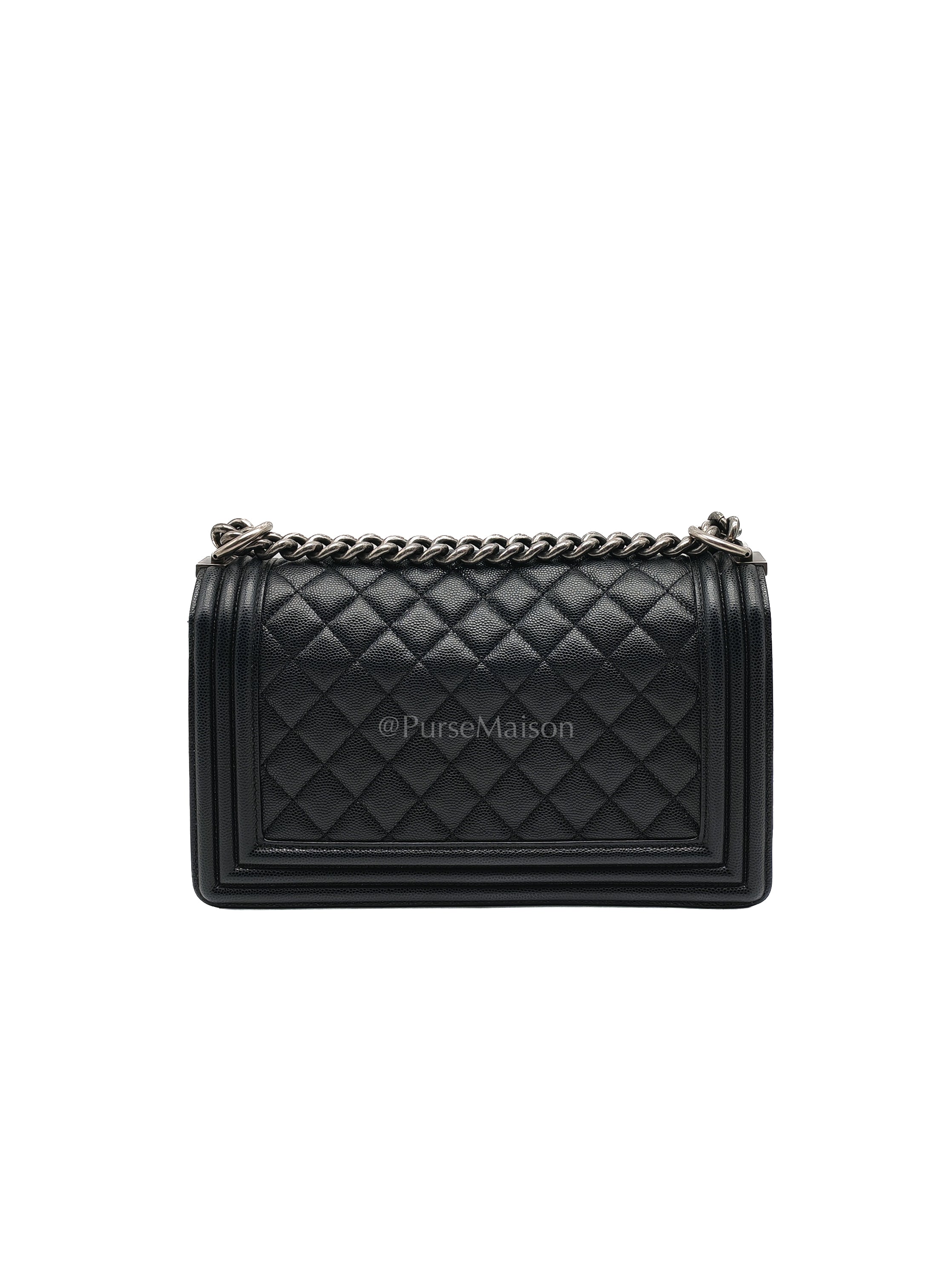 Boy Old Medium in Black Quilted Caviar Leather and Ruthenium Hardware (Microchip) | Purse Maison Luxury Bags Shop