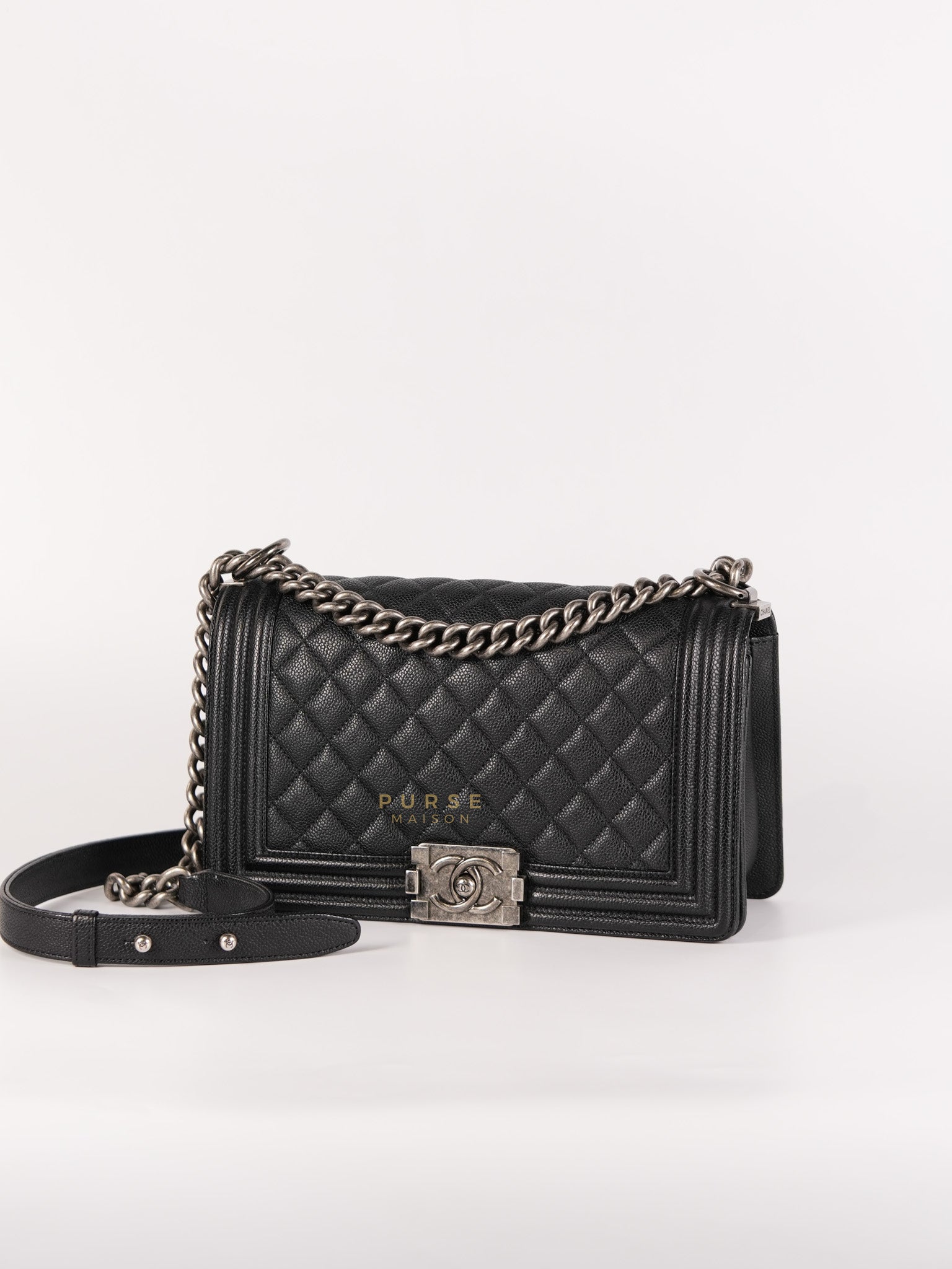 Boy Old Medium in Black Quilted Caviar Leather & Ruthenium Hardware (Series 23) | Purse Maison Luxury Bags Shop