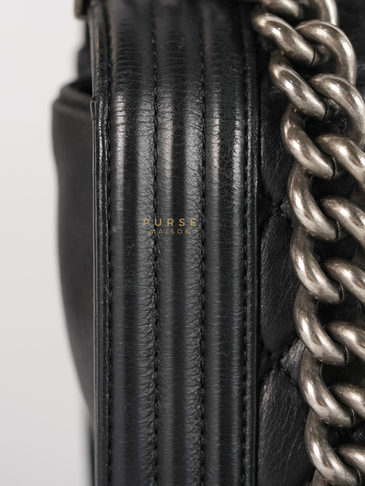 Boy Old Medium in Black Quilted Lambskin Leather & Ruthenium Hardware Series 19 | Purse Maison Luxury Bags Shop