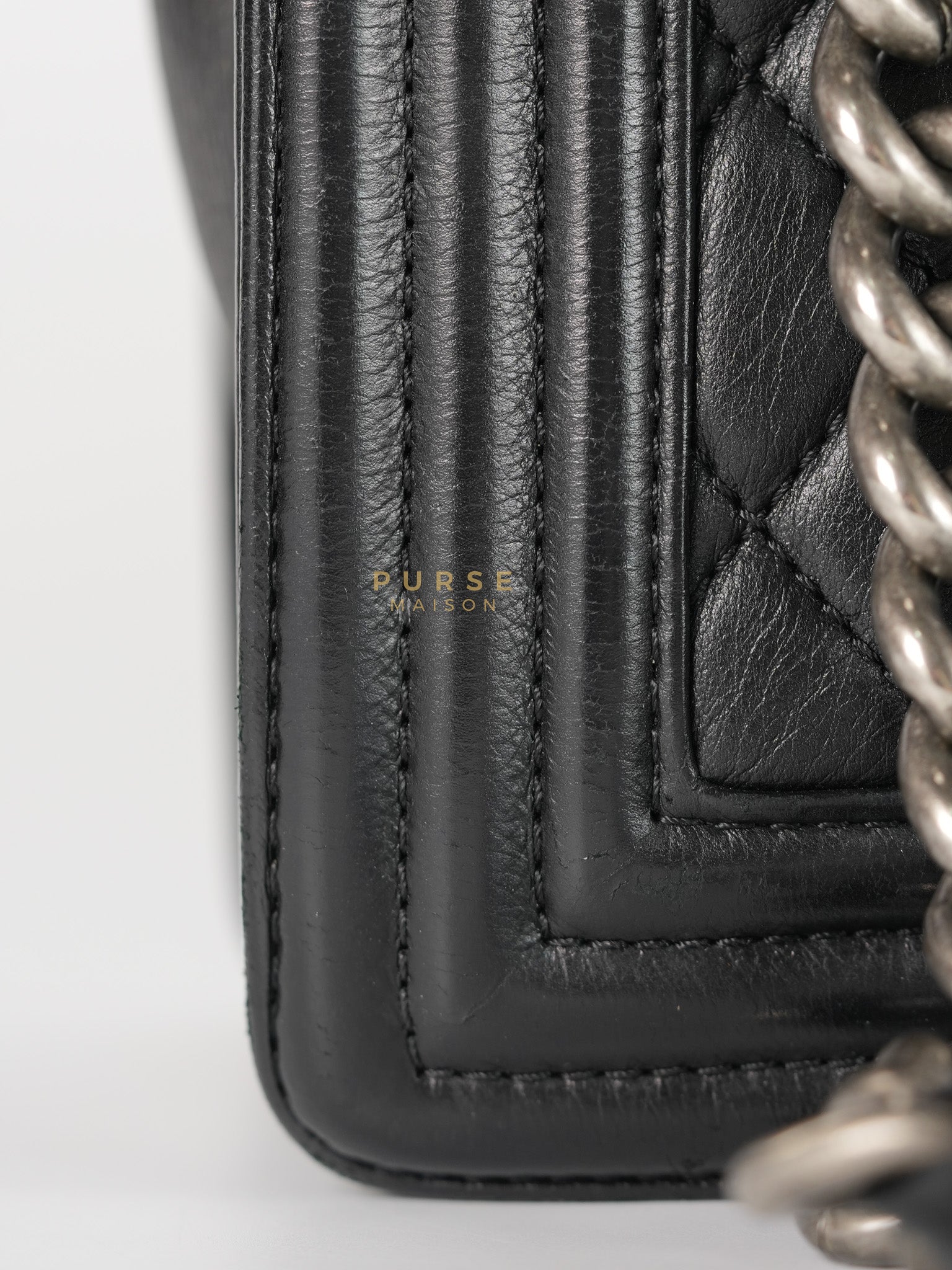 Boy Old Medium in Black Quilted Lambskin Leather & Ruthenium Hardware Series 19 | Purse Maison Luxury Bags Shop