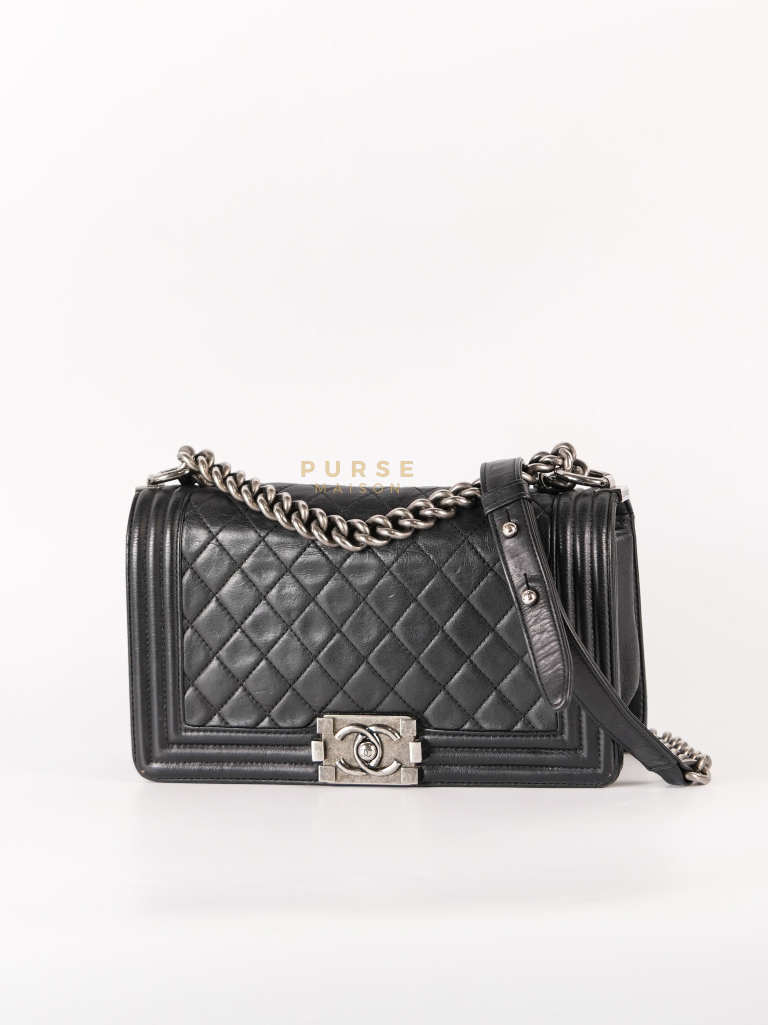 Boy Old Medium in Black Quilted Lambskin Leather & Ruthenium Hardware Series 19 | Purse Maison Luxury Bags Shop