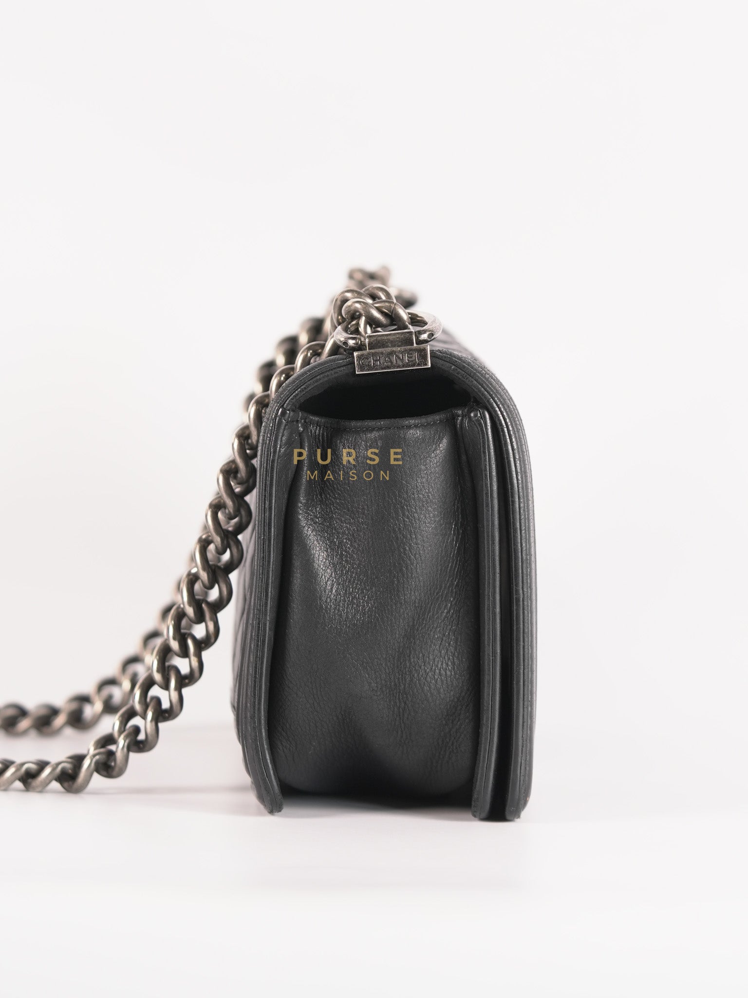 Boy Old Medium in Black Quilted Lambskin Leather & Ruthenium Hardware Series 19 | Purse Maison Luxury Bags Shop