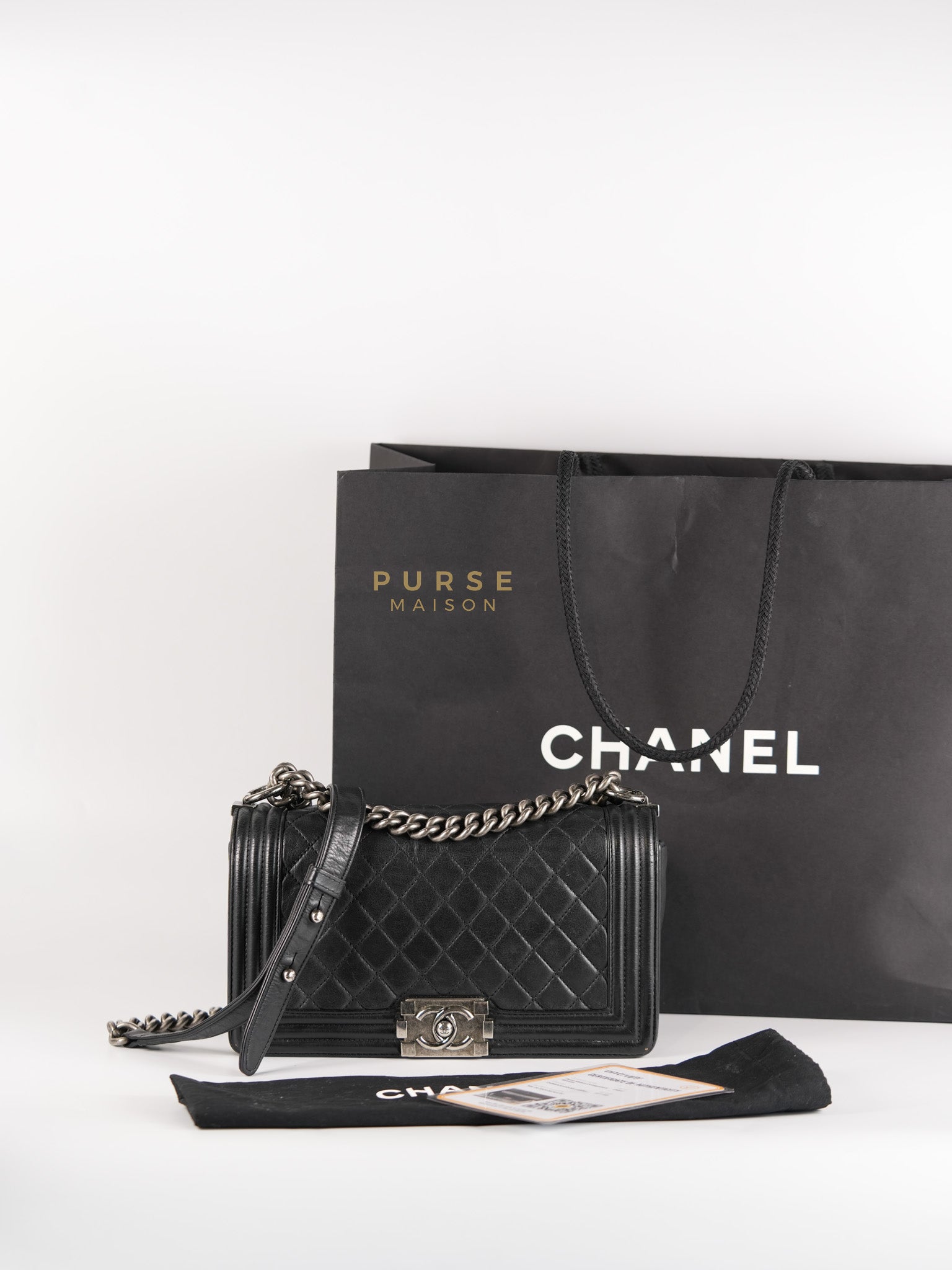 Boy Old Medium in Black Quilted Lambskin Leather & Ruthenium Hardware Series 19 | Purse Maison Luxury Bags Shop