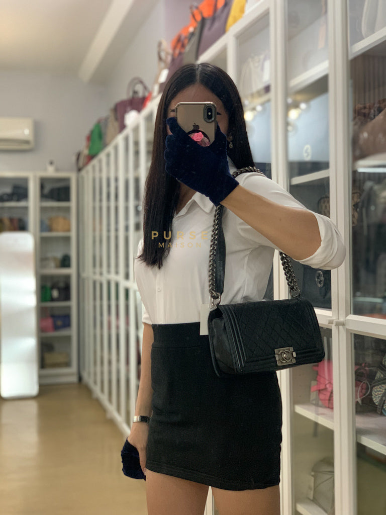 Boy Old Medium in Black Quilted Lambskin Leather & Ruthenium Hardware Series 19 | Purse Maison Luxury Bags Shop