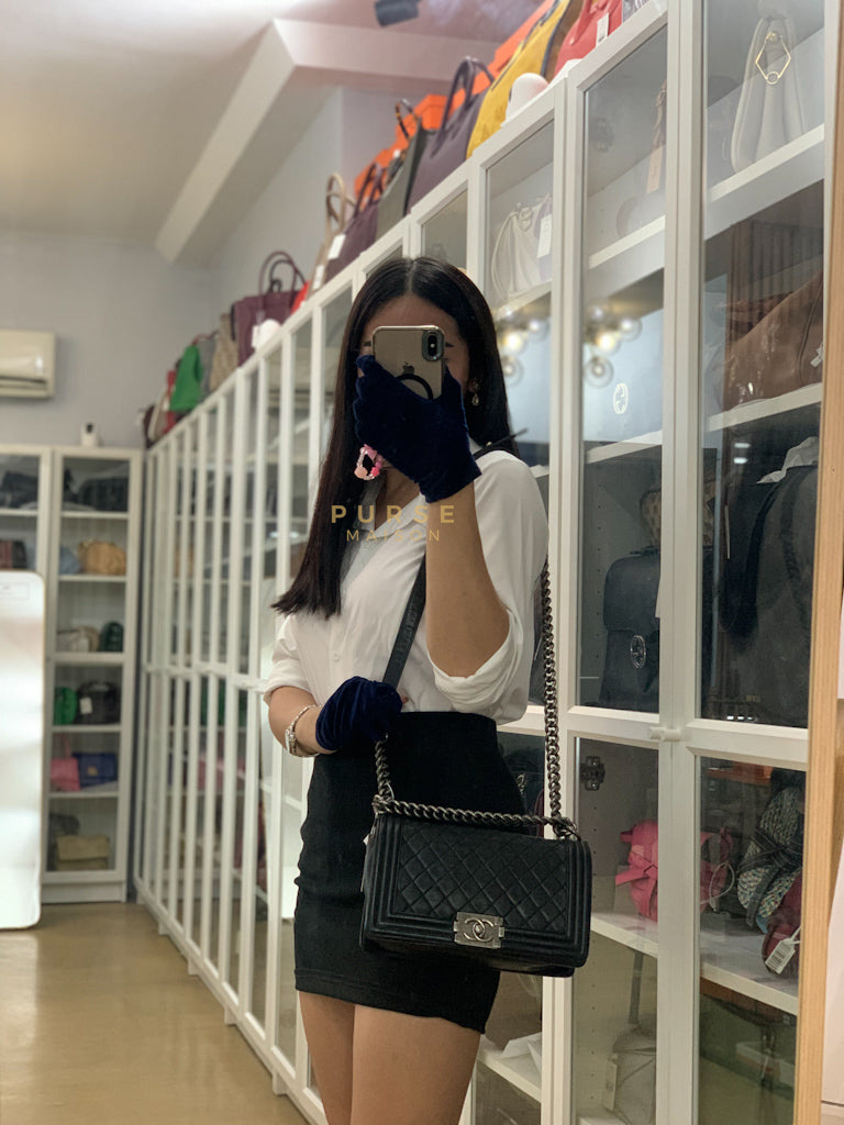 Boy Old Medium in Black Quilted Lambskin Leather & Ruthenium Hardware Series 19 | Purse Maison Luxury Bags Shop