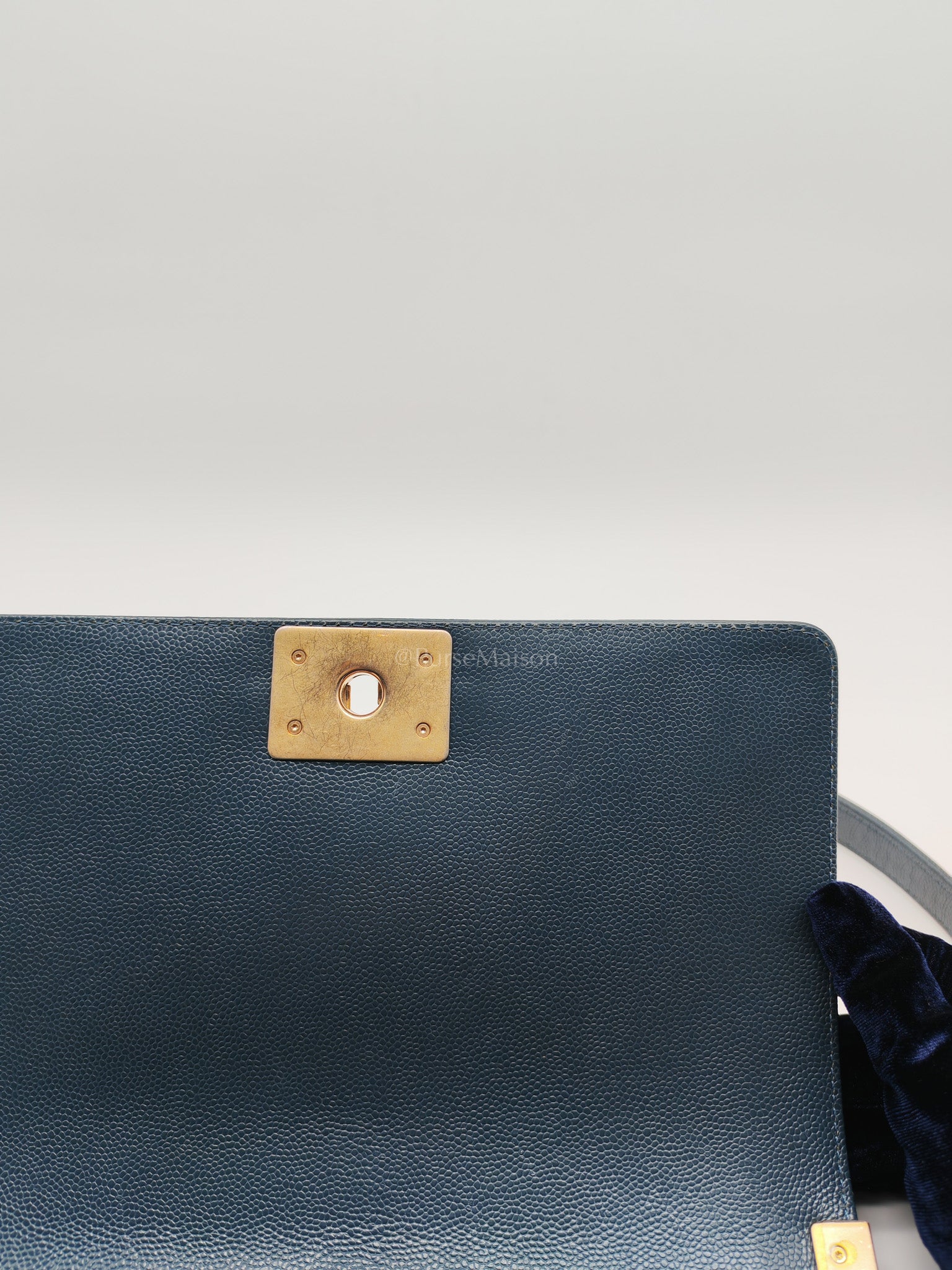 Boy Old Medium in Blue Gray Chevron Caviar Leather and Aged Gold Hardware Series 25 | Purse Maison Luxury Bags Shop