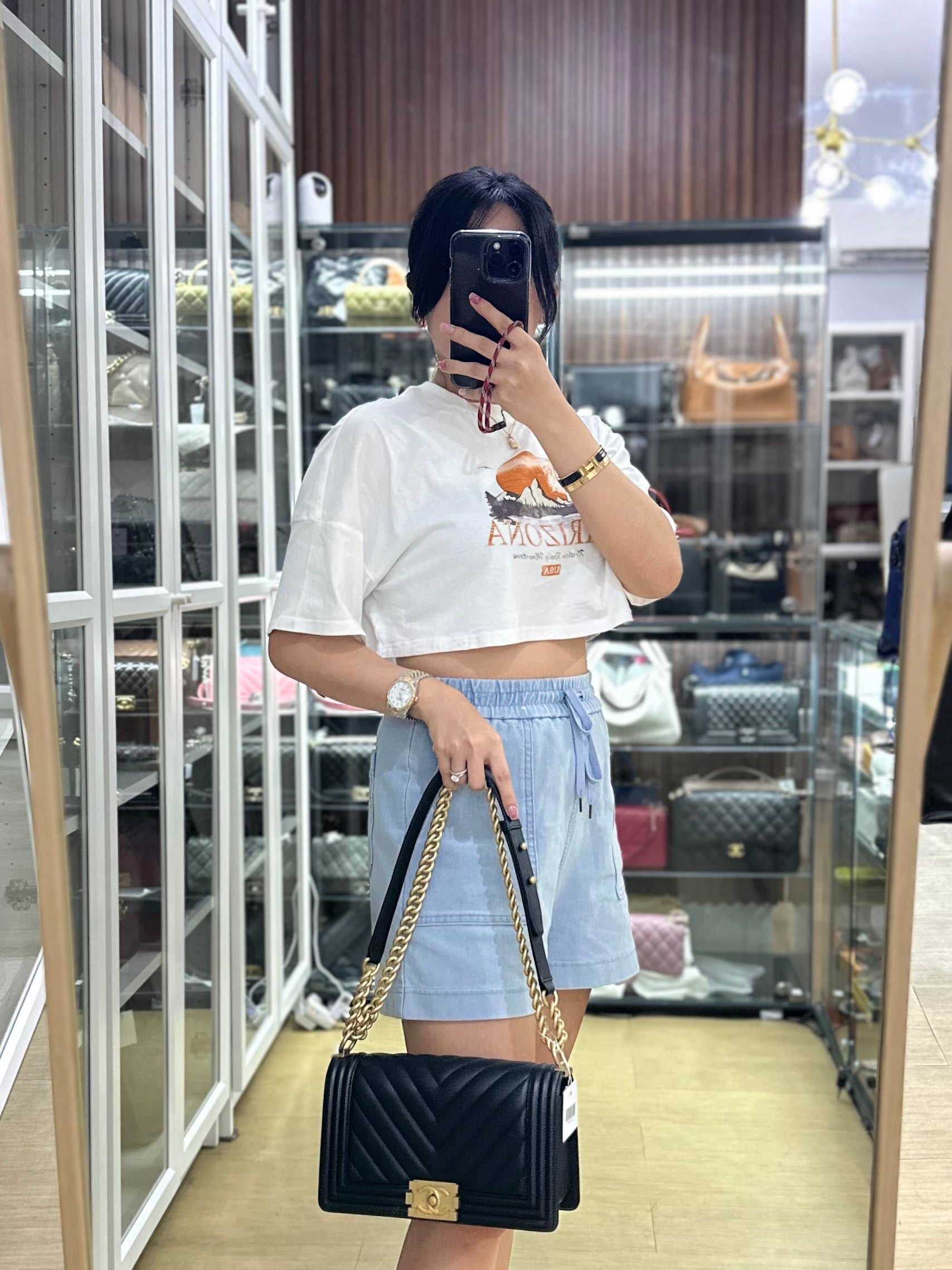 Boy Old Medium in Chevron Lambskin Leather and Aged Gold Harware Series 25 | Purse Maison Luxury Bags Shop