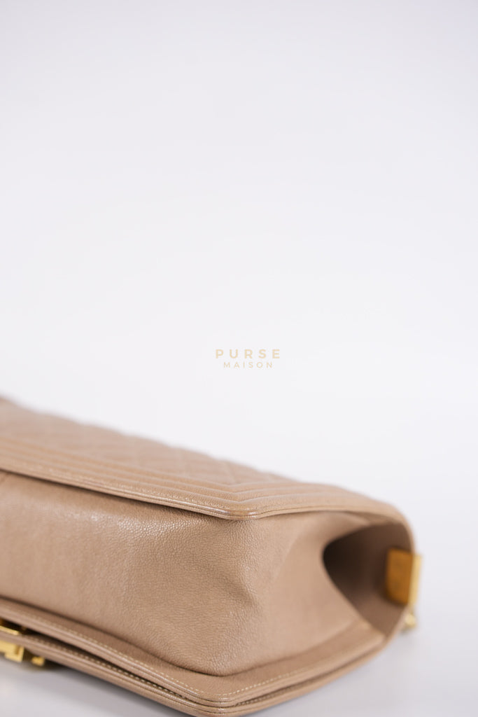 Boy Old Medium in Dark Beige Caviar Leather Aged Gold Hardware (Series 27) | Purse Maison Luxury Bags Shop