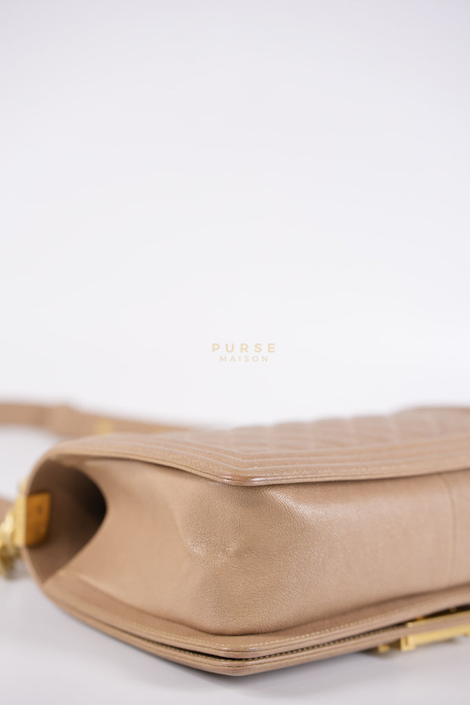 Boy Old Medium in Dark Beige Caviar Leather Aged Gold Hardware (Series 27) | Purse Maison Luxury Bags Shop