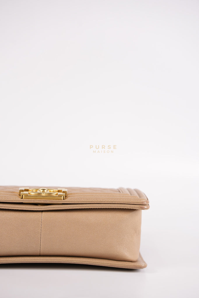 Boy Old Medium in Dark Beige Caviar Leather Aged Gold Hardware (Series 27) | Purse Maison Luxury Bags Shop