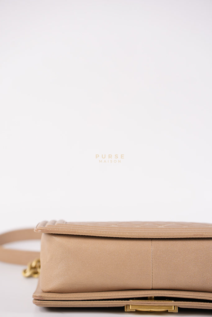 Boy Old Medium in Dark Beige Caviar Leather Aged Gold Hardware (Series 27) | Purse Maison Luxury Bags Shop