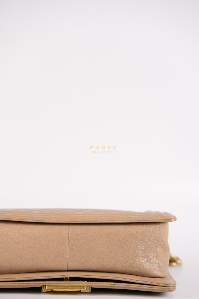 Boy Old Medium in Dark Beige Caviar Leather Aged Gold Hardware (Series 27) | Purse Maison Luxury Bags Shop