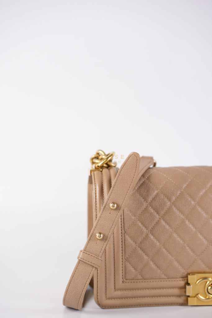 Boy Old Medium in Dark Beige Caviar Leather Aged Gold Hardware (Series 27) | Purse Maison Luxury Bags Shop