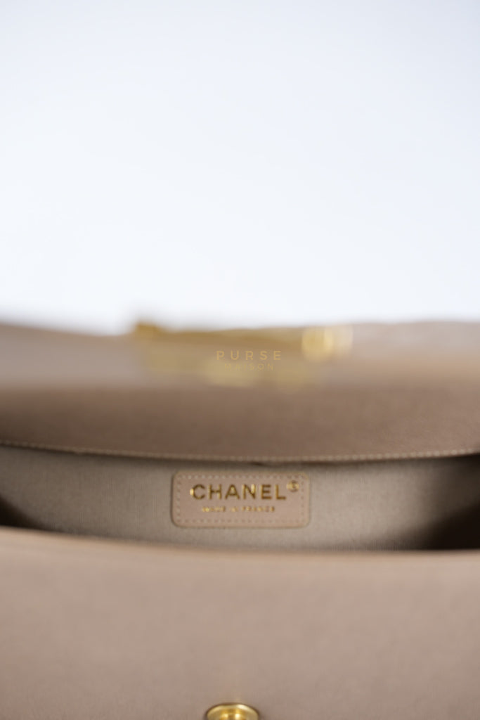 Boy Old Medium in Dark Beige Caviar Leather Aged Gold Hardware (Series 27) | Purse Maison Luxury Bags Shop