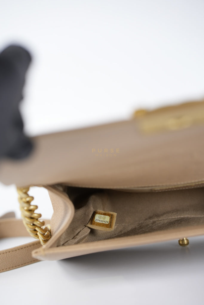 Boy Old Medium in Dark Beige Caviar Leather Aged Gold Hardware (Series 27) | Purse Maison Luxury Bags Shop