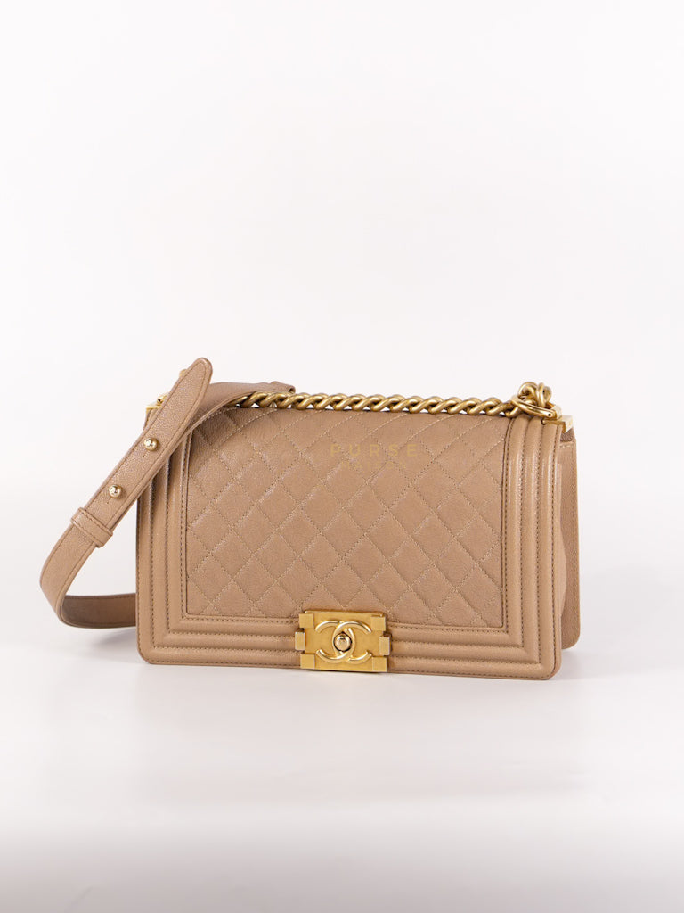 Boy Old Medium in Dark Beige Caviar Leather Aged Gold Hardware (Series 27) | Purse Maison Luxury Bags Shop