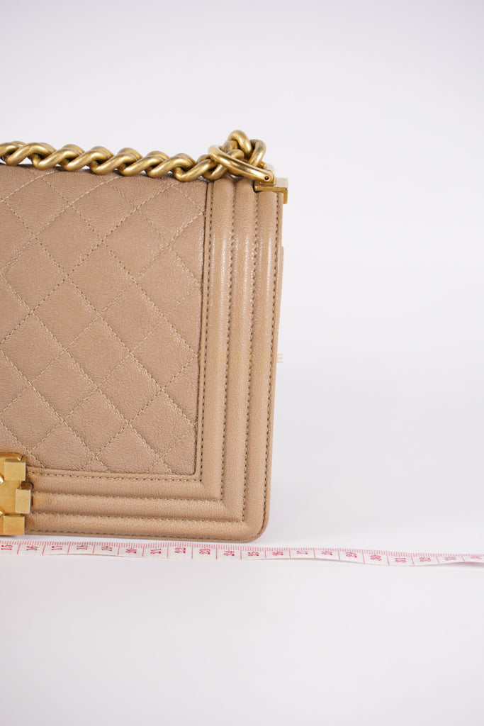 Boy Old Medium in Dark Beige Caviar Leather Aged Gold Hardware (Series 27) | Purse Maison Luxury Bags Shop