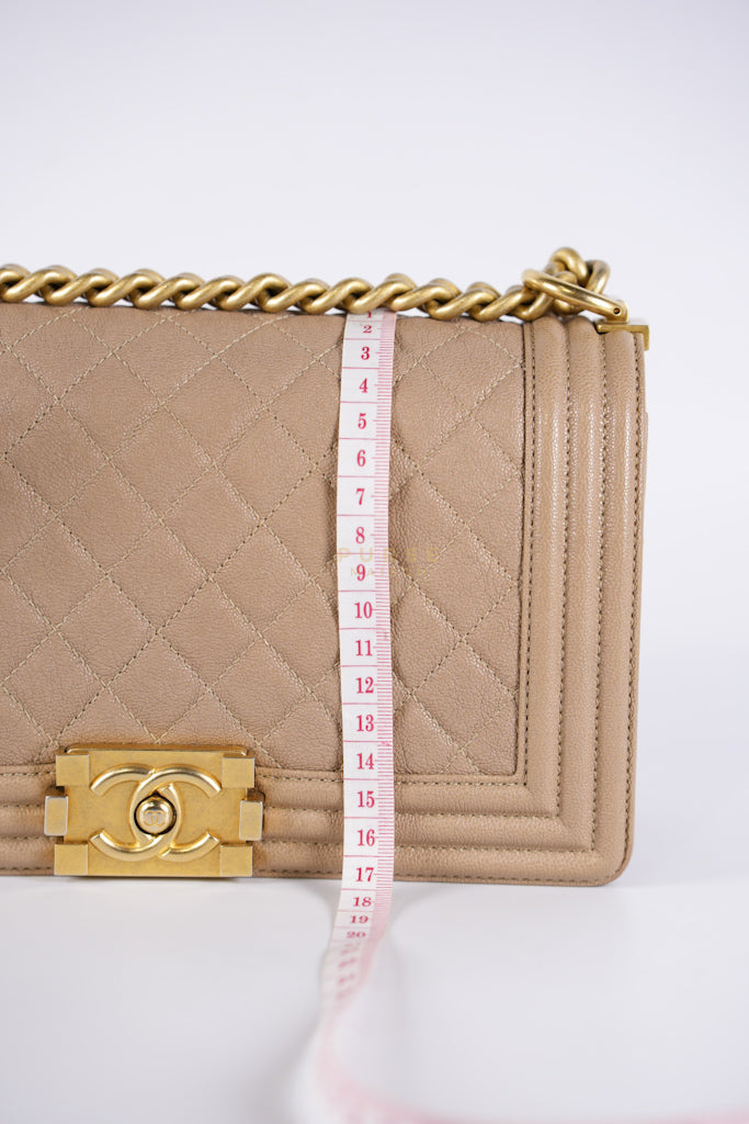 Boy Old Medium in Dark Beige Caviar Leather Aged Gold Hardware (Series 27) | Purse Maison Luxury Bags Shop