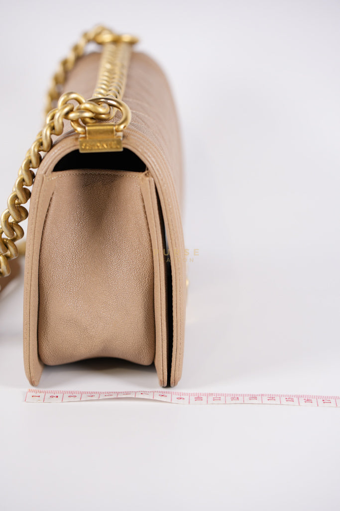 Boy Old Medium in Dark Beige Caviar Leather Aged Gold Hardware (Series 27) | Purse Maison Luxury Bags Shop