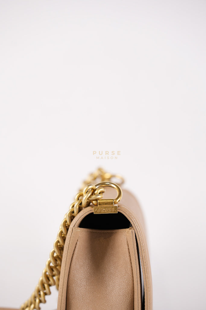 Boy Old Medium in Dark Beige Caviar Leather Aged Gold Hardware (Series 27) | Purse Maison Luxury Bags Shop