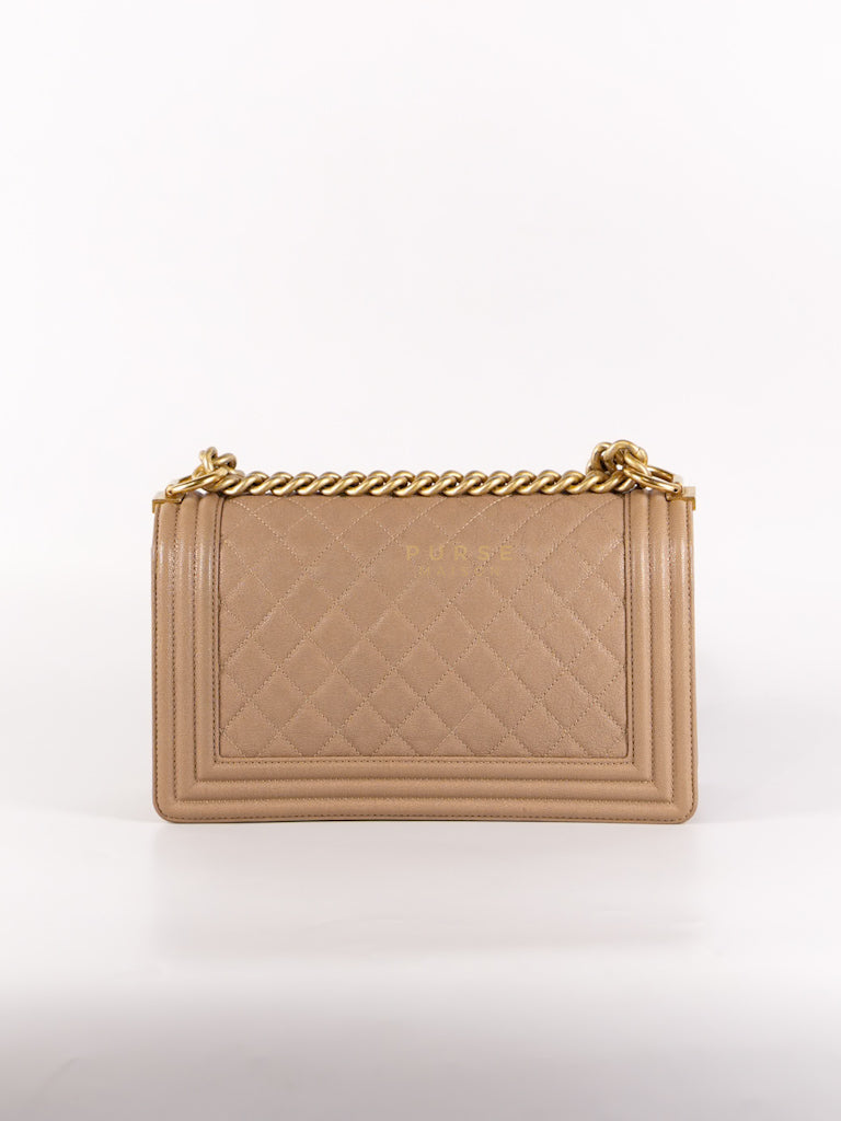 Boy Old Medium in Dark Beige Caviar Leather Aged Gold Hardware (Series 27) | Purse Maison Luxury Bags Shop