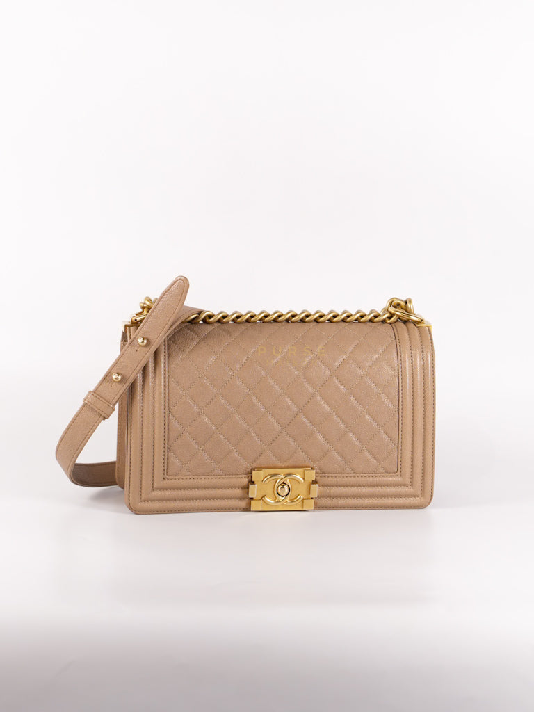 Boy Old Medium in Dark Beige Caviar Leather Aged Gold Hardware (Series 27) | Purse Maison Luxury Bags Shop