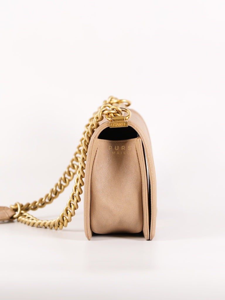 Boy Old Medium in Dark Beige Caviar Leather Aged Gold Hardware (Series 27) | Purse Maison Luxury Bags Shop