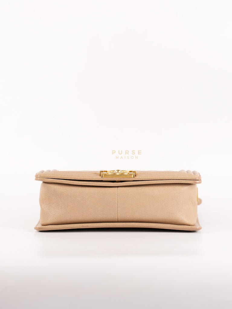 Boy Old Medium in Dark Beige Caviar Leather Aged Gold Hardware (Series 27) | Purse Maison Luxury Bags Shop