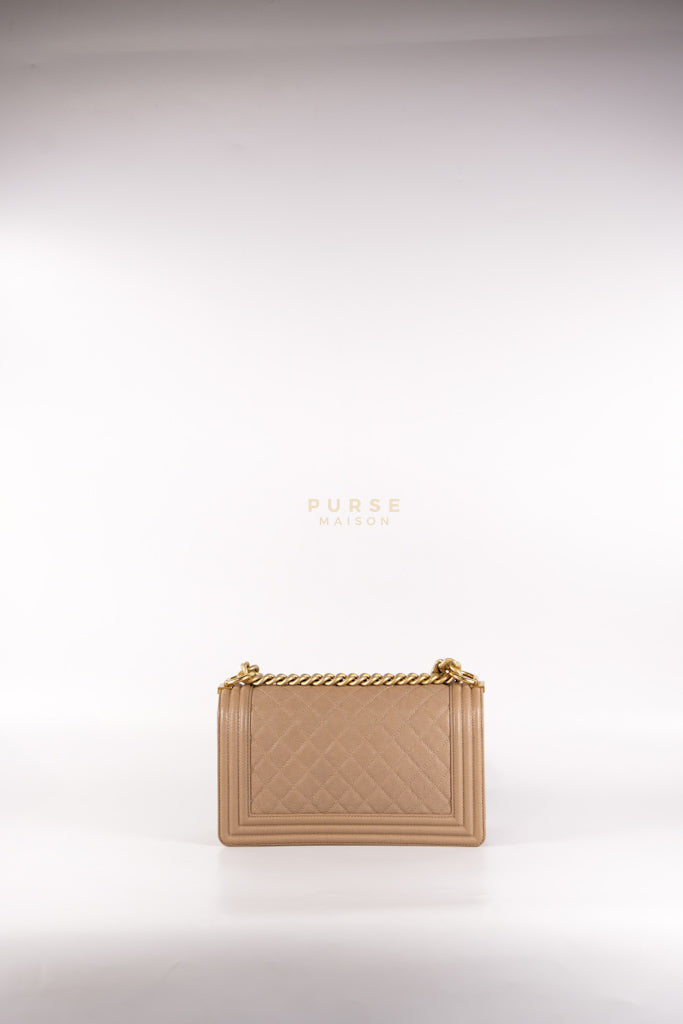 Boy Old Medium in Dark Beige Caviar Leather Aged Gold Hardware (Series 27) | Purse Maison Luxury Bags Shop