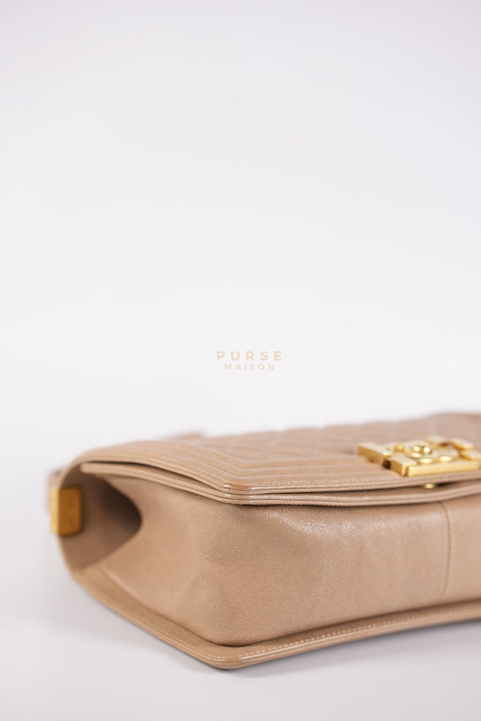 Boy Old Medium in Dark Beige Caviar Leather Aged Gold Hardware (Series 27) | Purse Maison Luxury Bags Shop