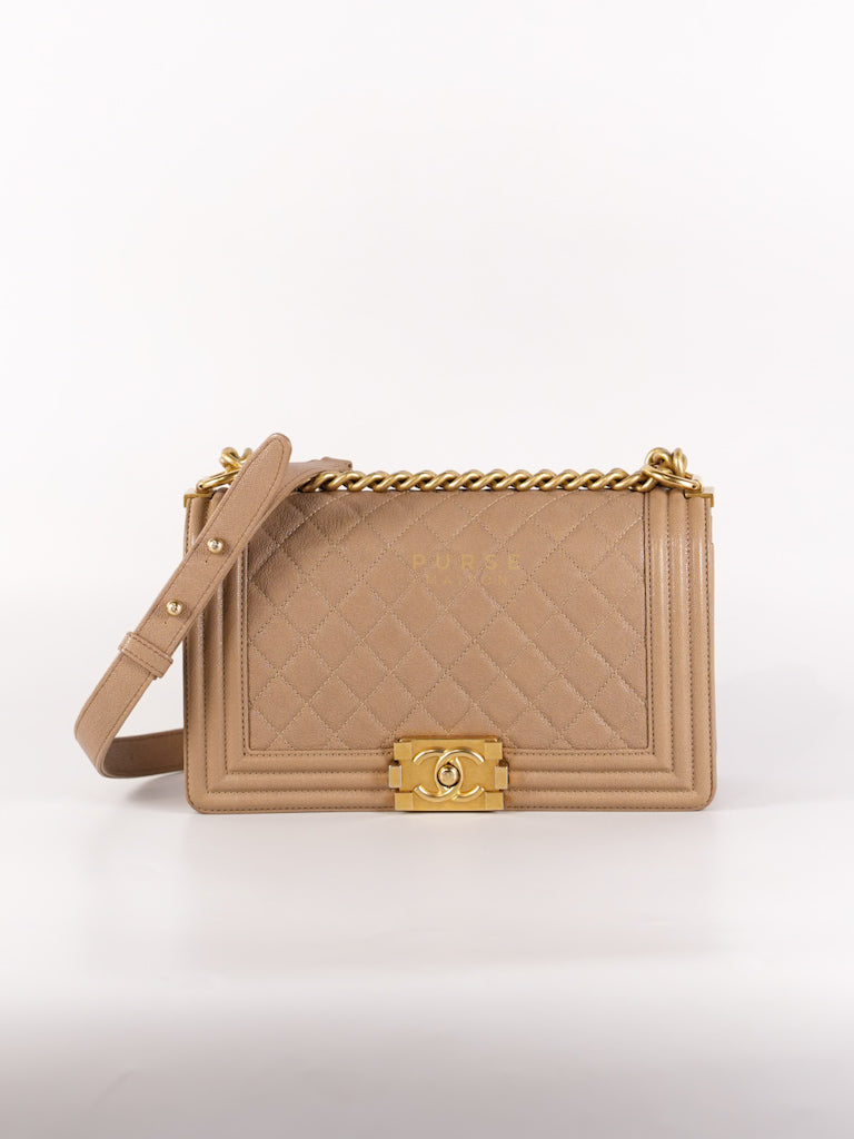 Boy Old Medium in Dark Beige Caviar Leather Aged Gold Hardware (Series 27) | Purse Maison Luxury Bags Shop