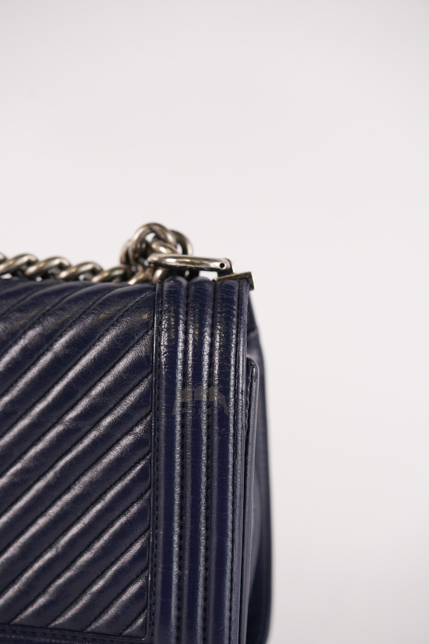 Boy Old Medium in Dark Blue Chevron Lambskin Leather Ruthenium Hardware (Series 20) | Purse Maison Luxury Bags Shop