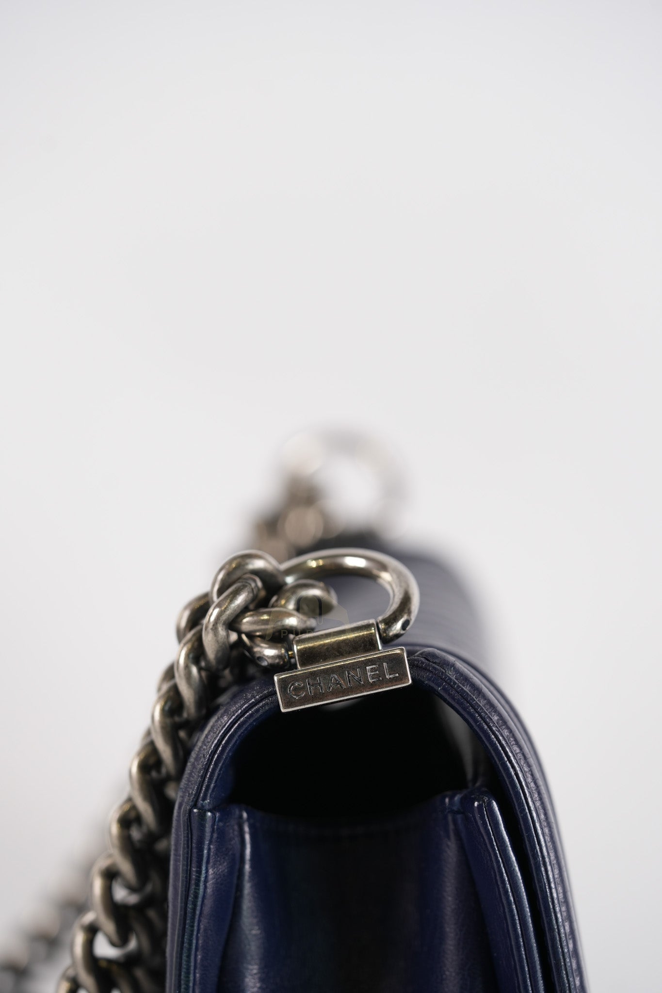 Boy Old Medium in Dark Blue Chevron Lambskin Leather Ruthenium Hardware (Series 20) | Purse Maison Luxury Bags Shop